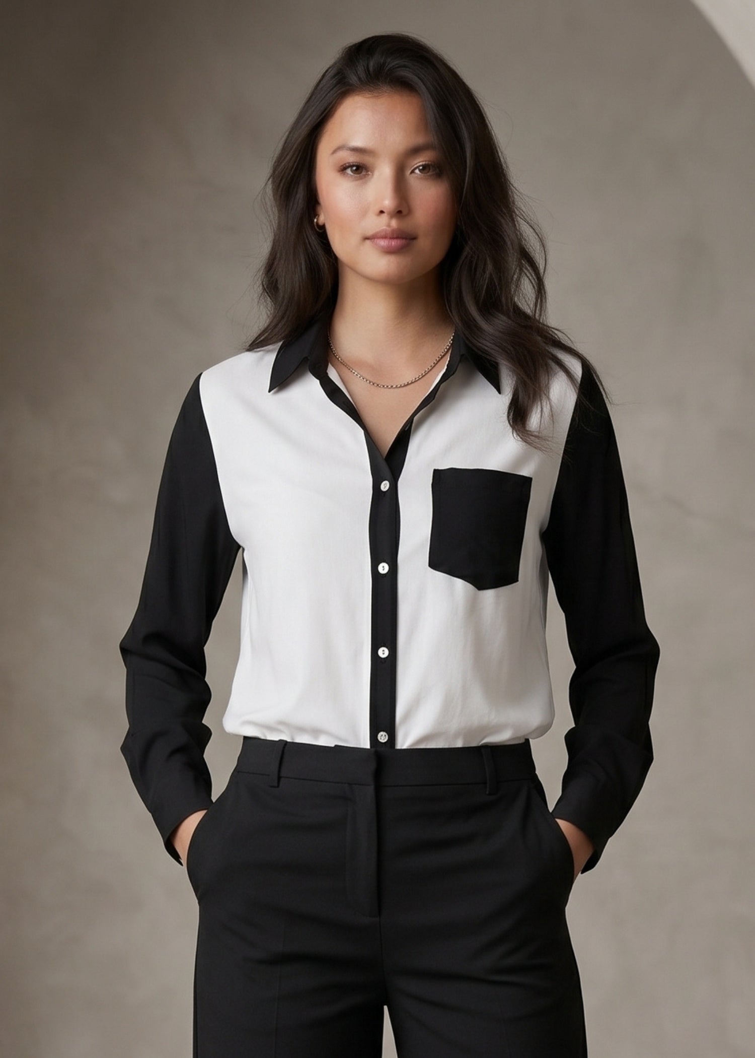 black and white dress shirt womens Women's Black and White Patterned Shirt