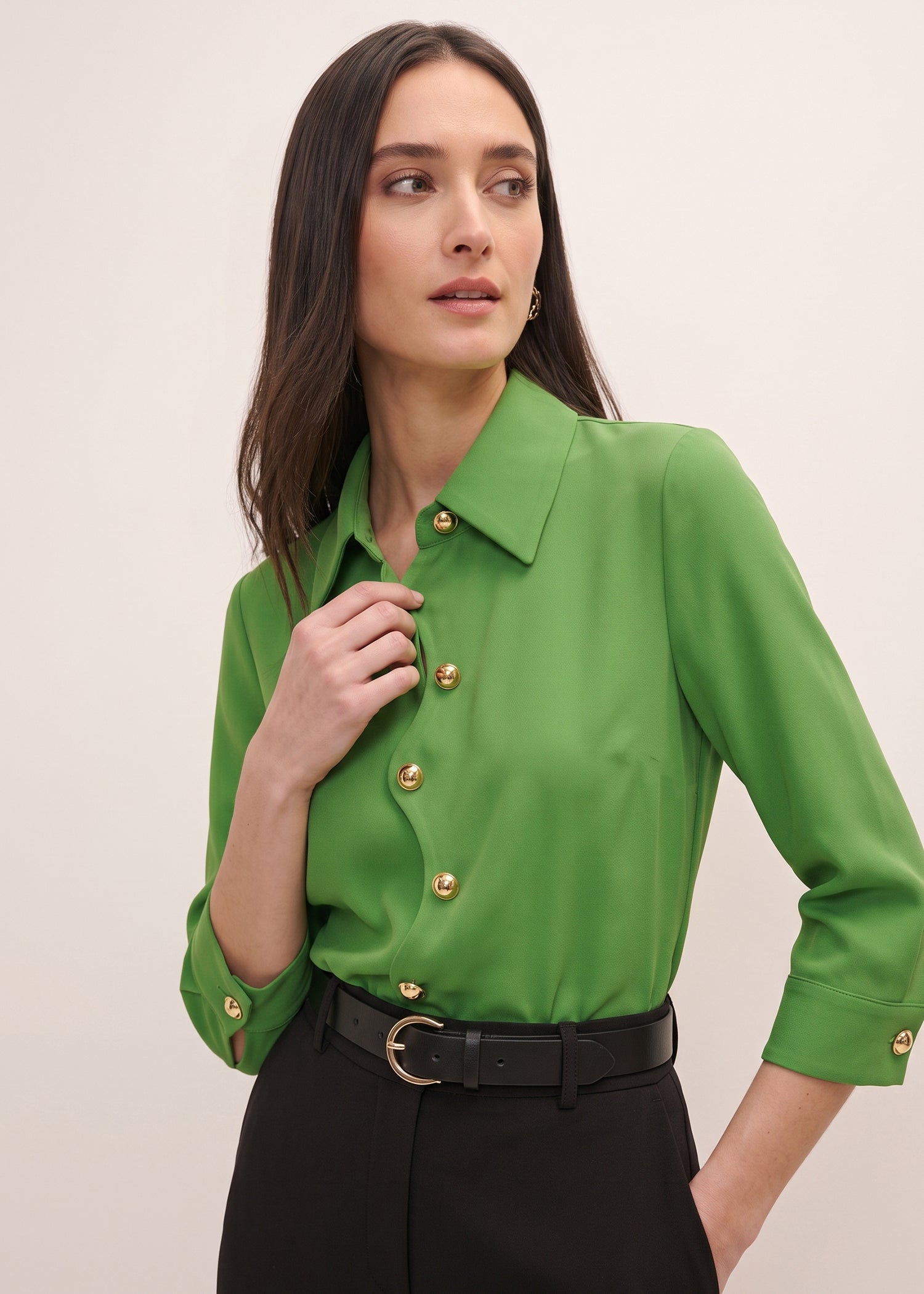 green dress shirts for ladies Women's Show Me the Way Kelly Cotton Button Front Midi Shirt | Size: L and shine in this classy white button Collar Cute Green Shirts Pretty