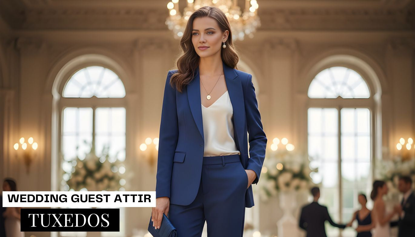 A New Code For Wedding Guests: Women Tuxedos With Ease