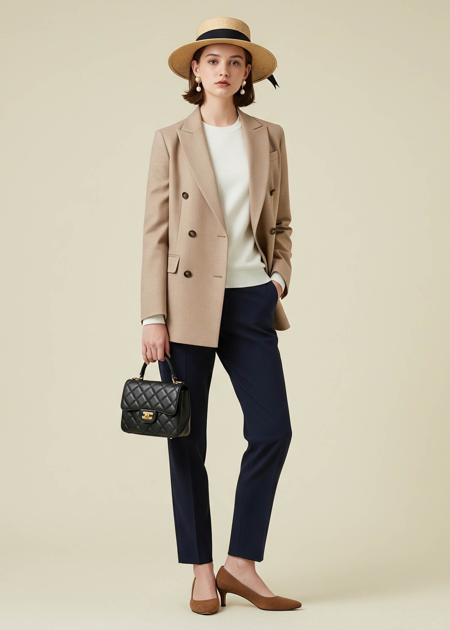 Camel Double Breasted Blazer