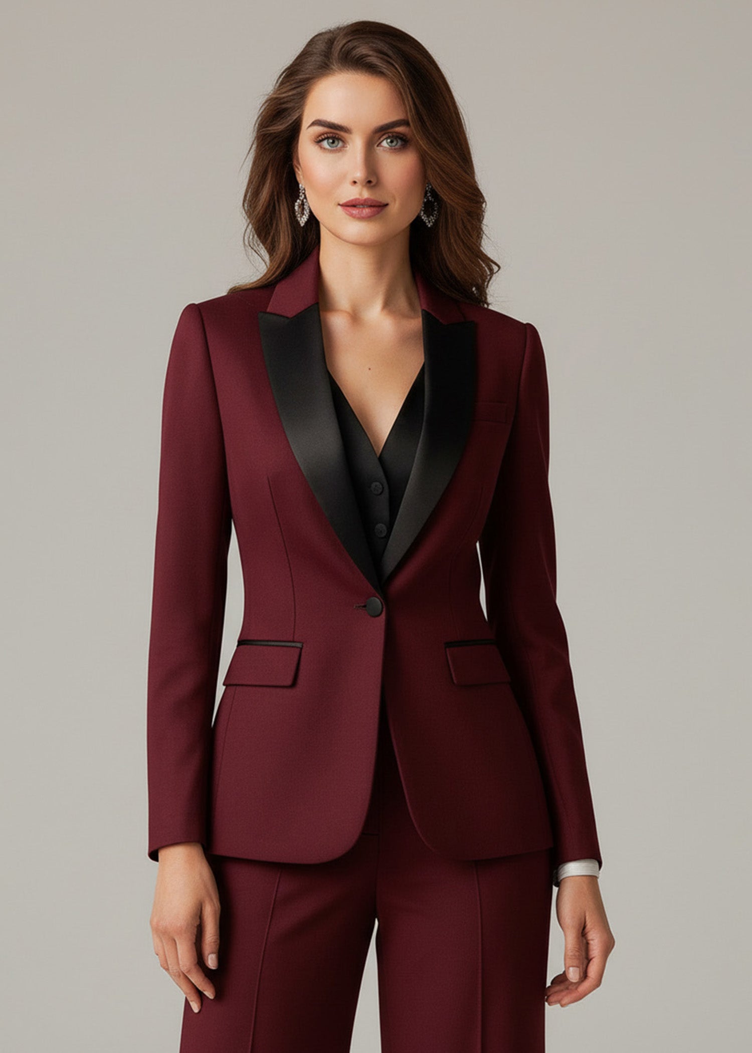 Burgundy Satin Lapel Tuxedo