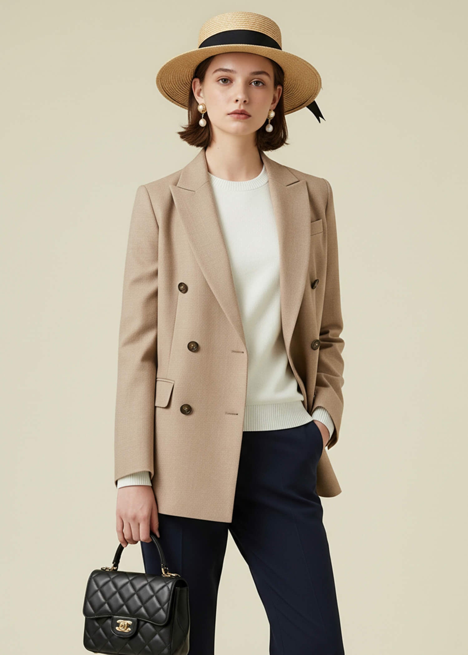 Camel Double Breasted Blazer