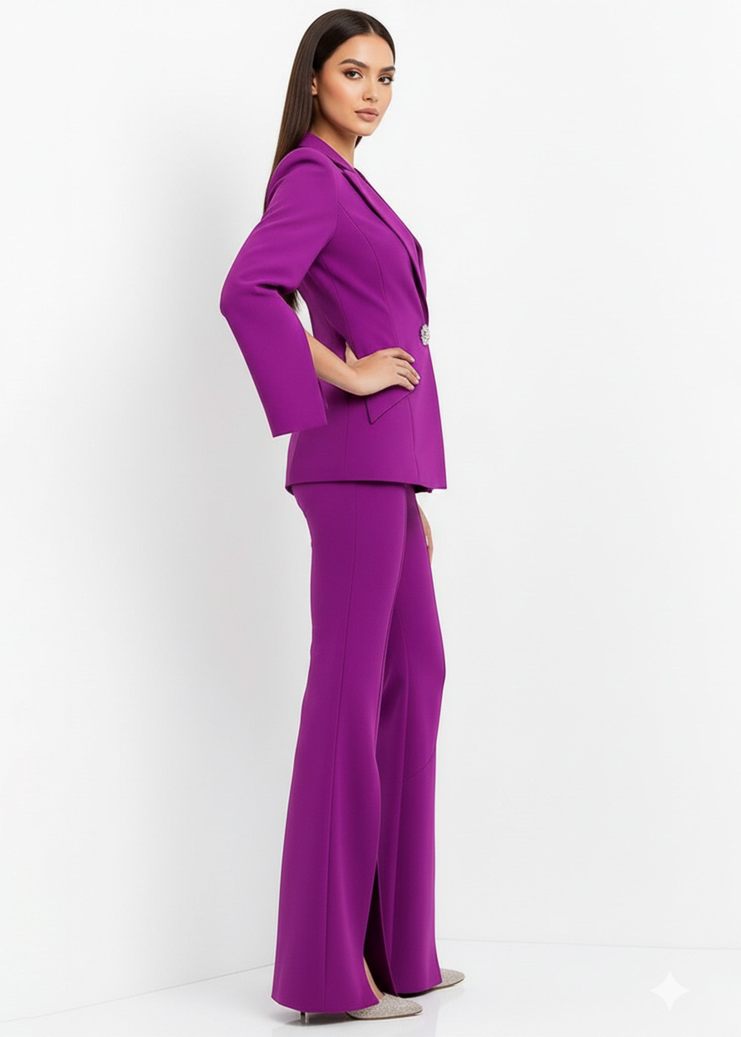 Cape Blazer Suit in Vibrant Purple