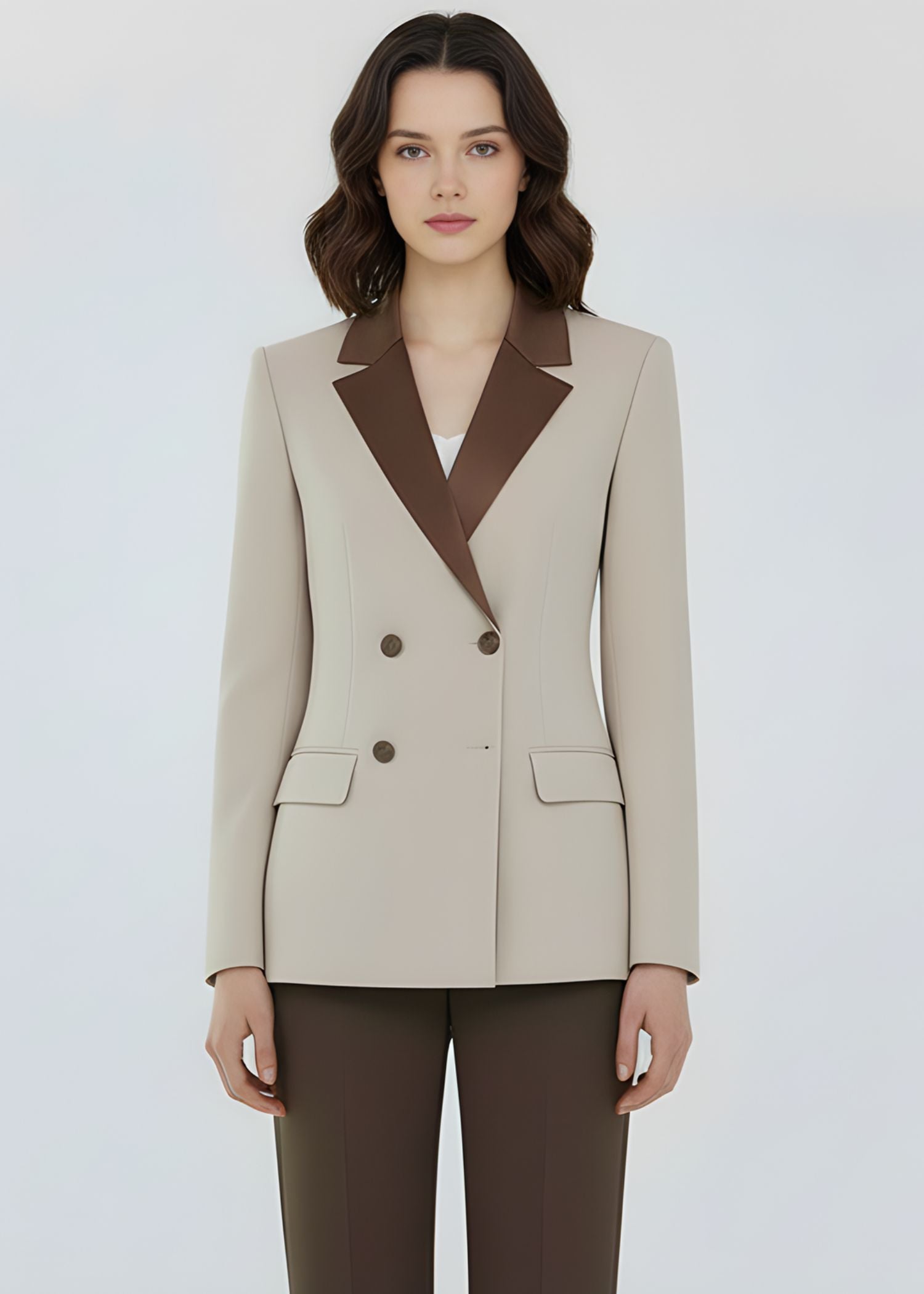 2 Piece Beige and Dark Brown Tuxedo