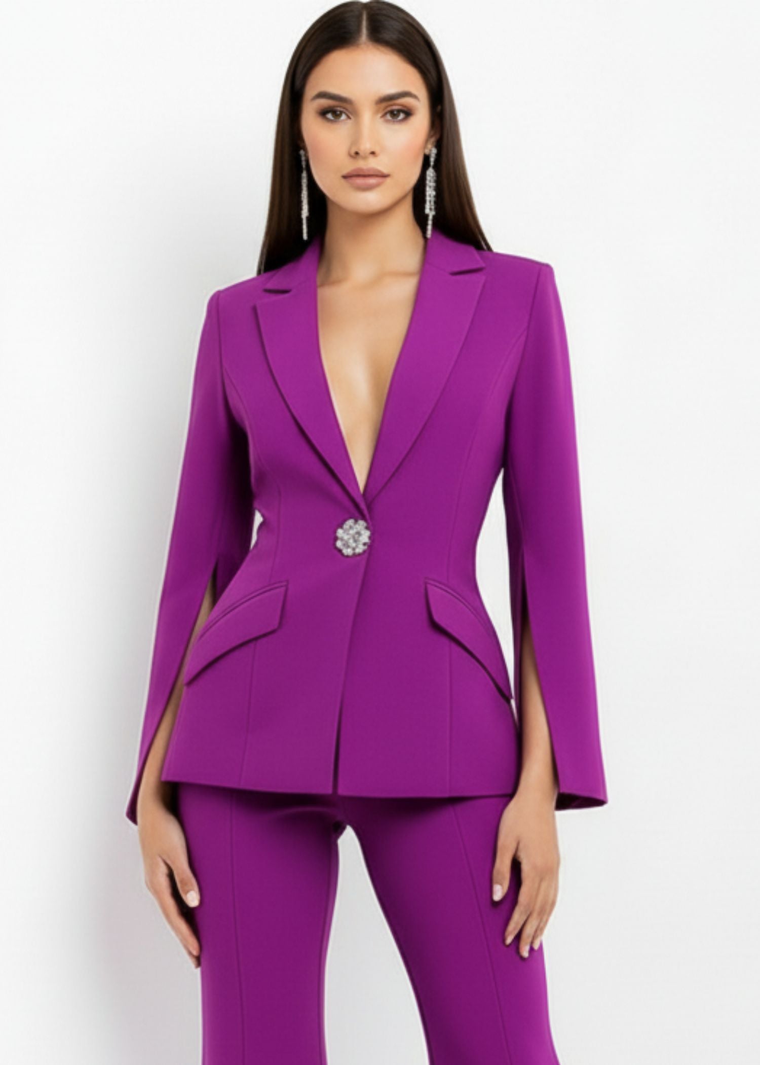 Cape Blazer Suit in Vibrant Purple