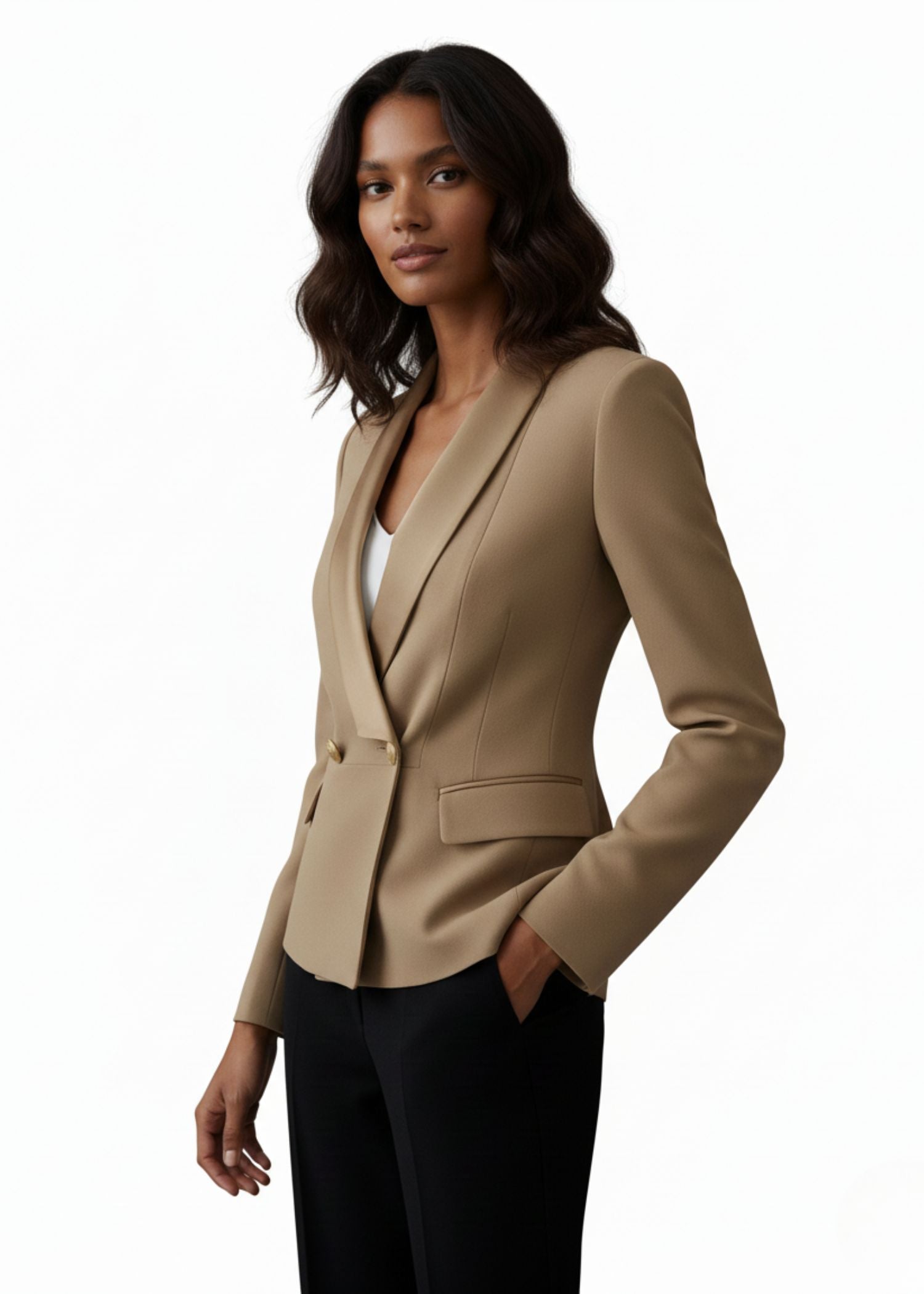 Taupe Shawl Collar Tuxedo Jacket