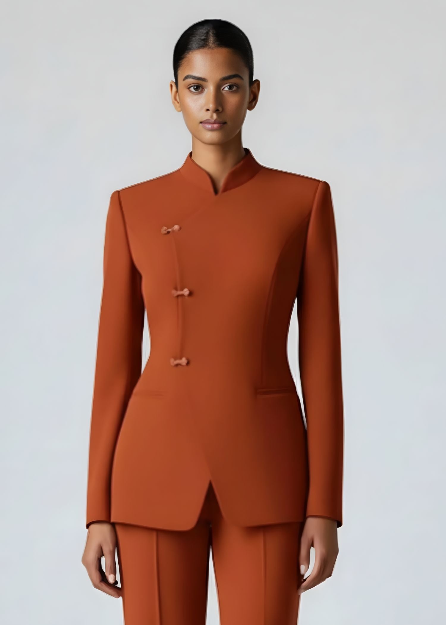 Arden Side Button Suit in Brunt Orange

