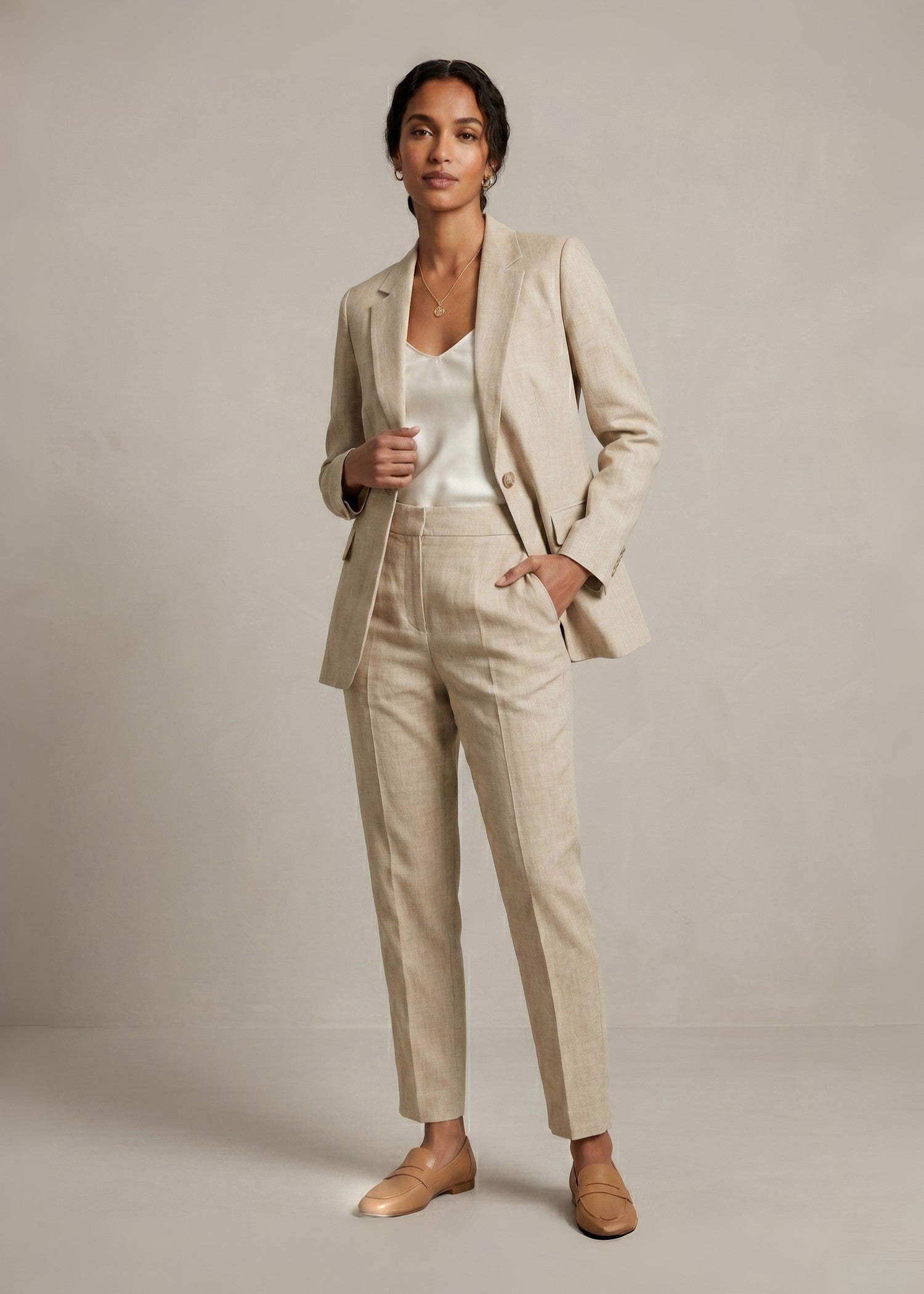 Order Beige Linen Suit with single Breasted Blazer 12