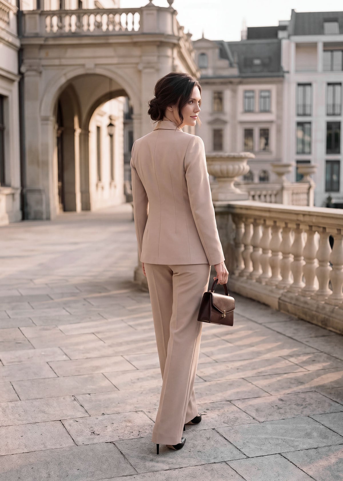 Prague Satin Lapel Tuxedo in Beige