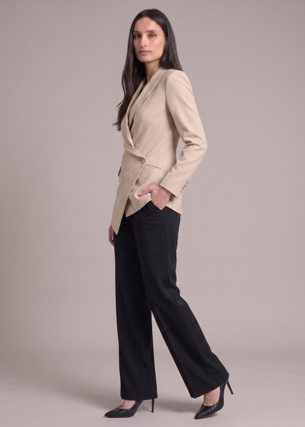 Beige Asymmetric Blazer for Ladies
