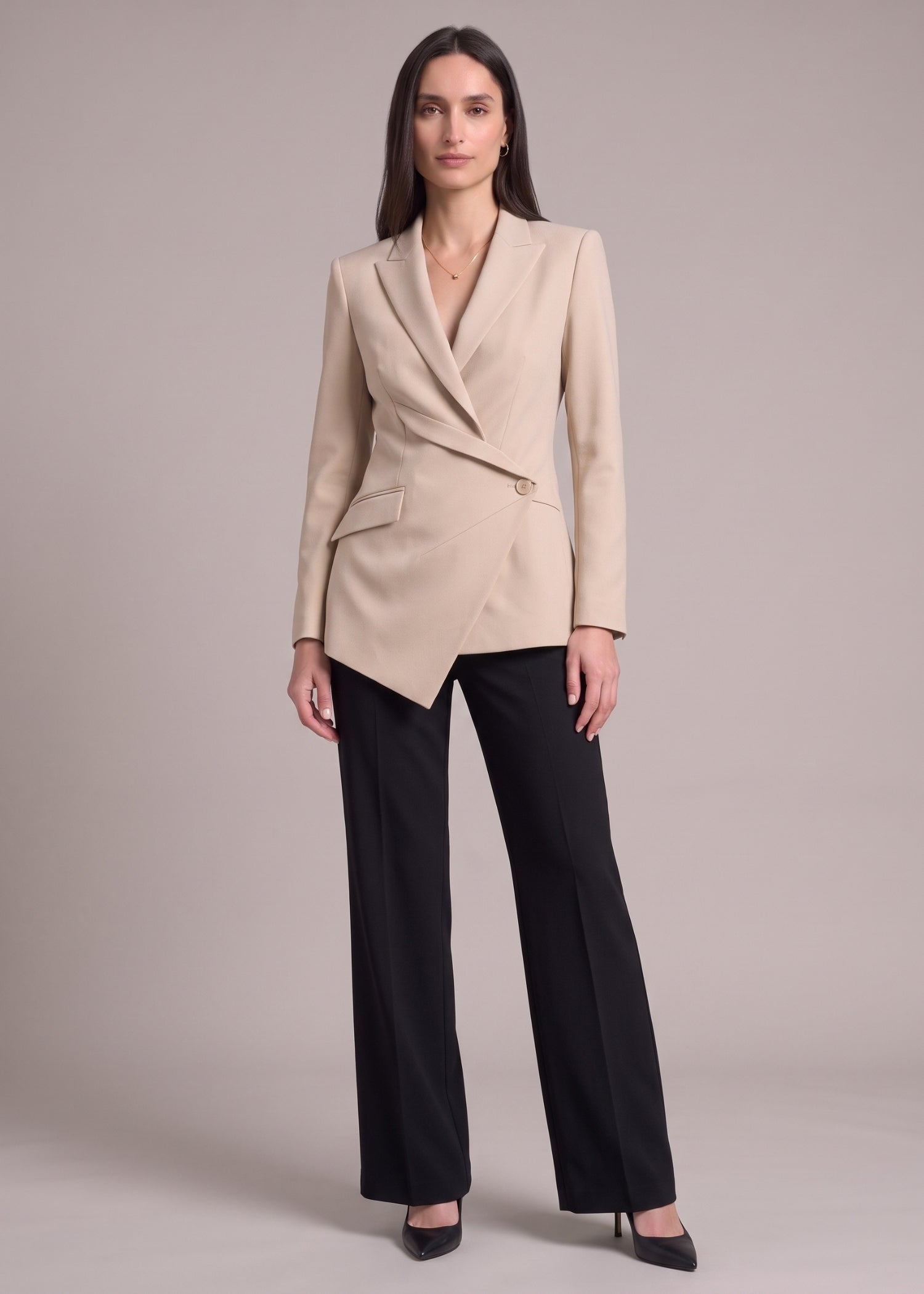 Beige Asymmetric Blazer for Ladies
