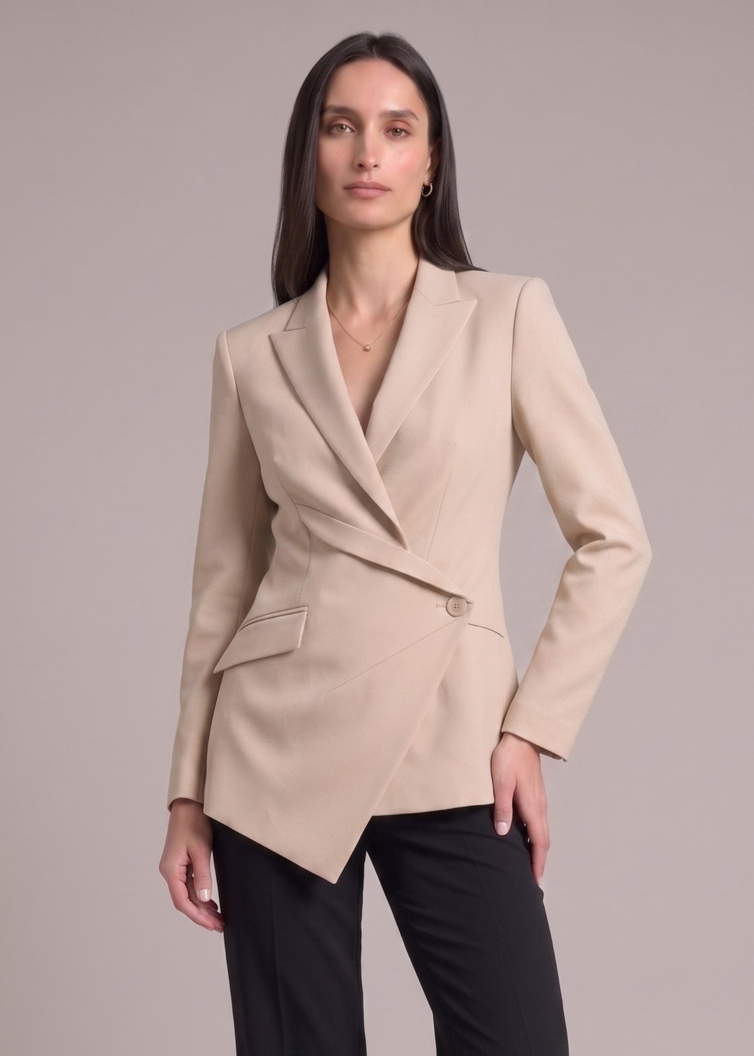 Beige Asymmetric Blazer for Ladies
