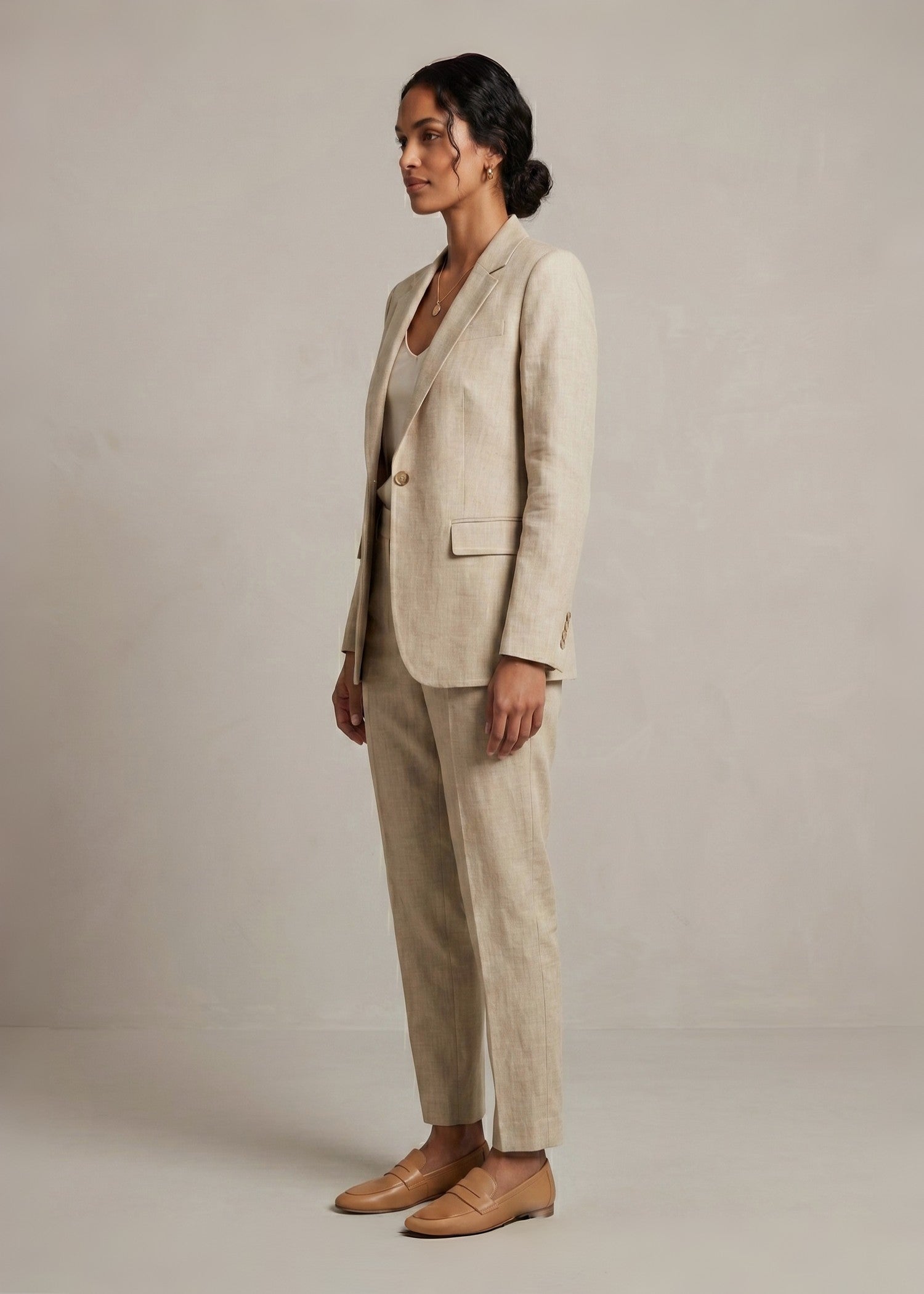 Stonehenge Single Breasted Beige Linen Suit