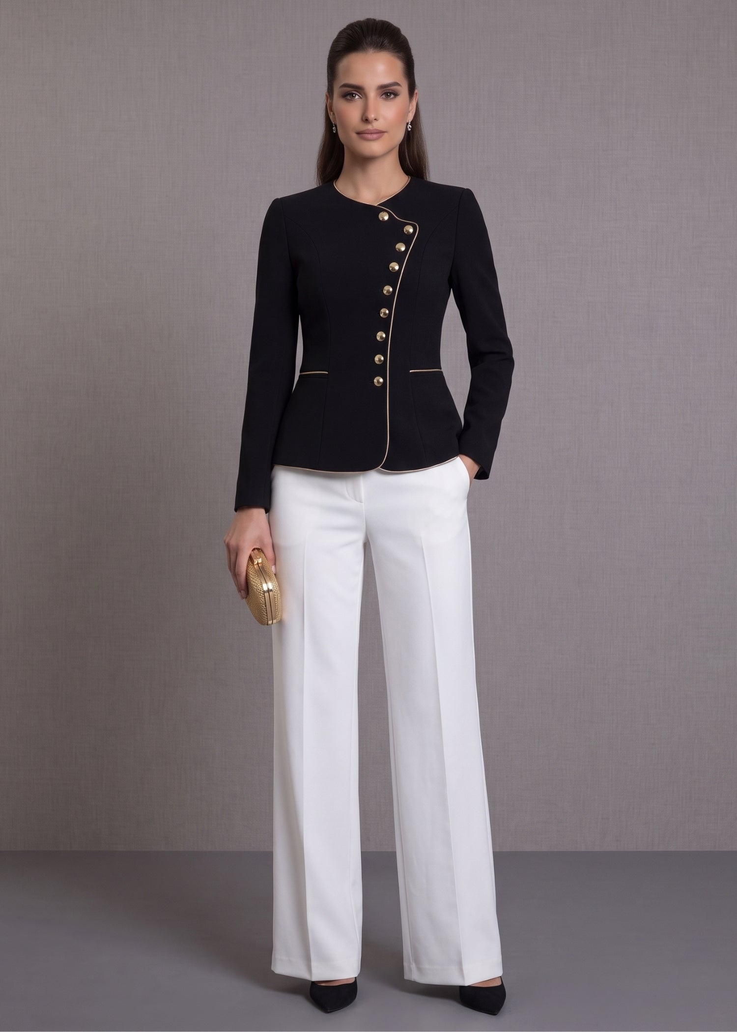 Black Collarless Blazer for Women
