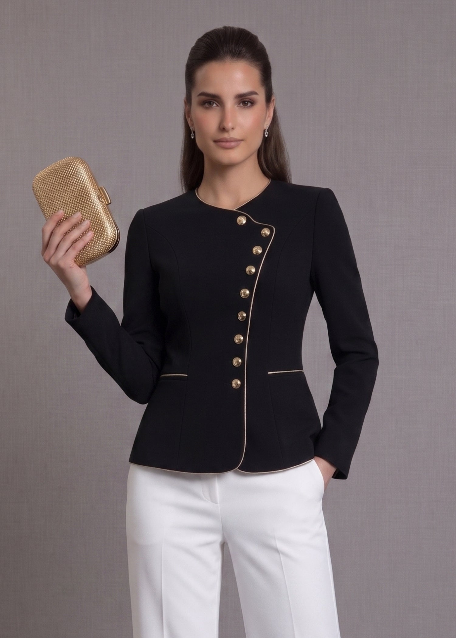 Black Collarless Blazer for Women