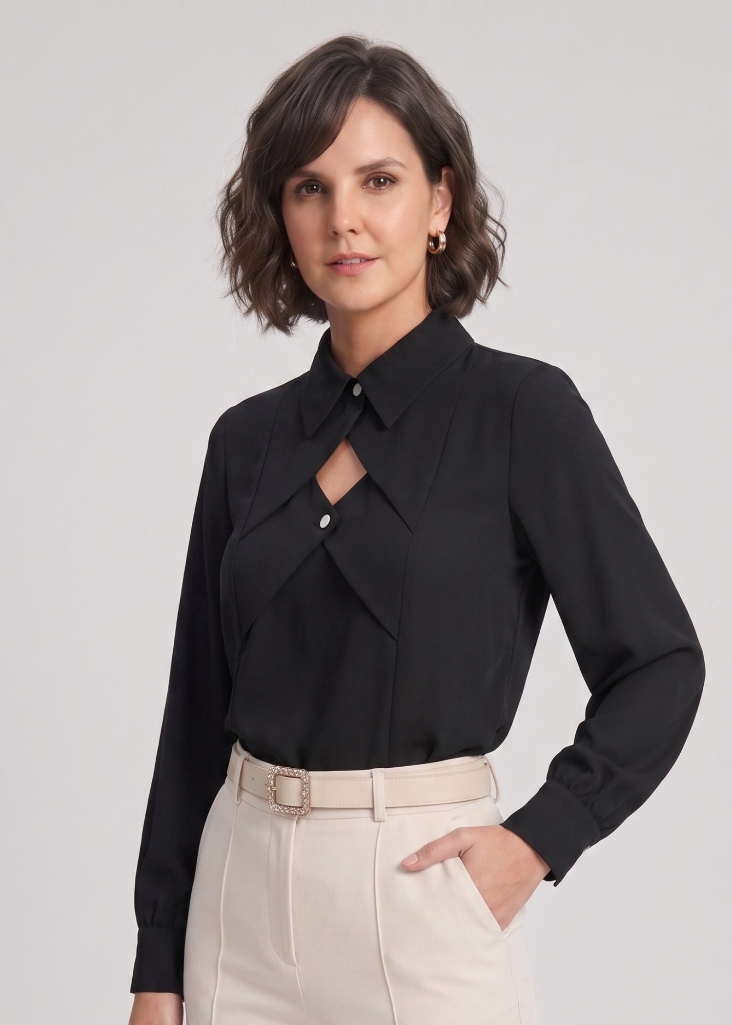 Black Cut Out Neckline Top for Ladies