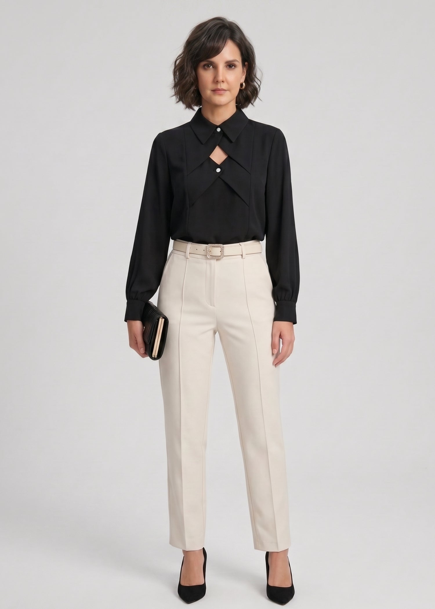 Black Cut Out Neckline Top for Ladies