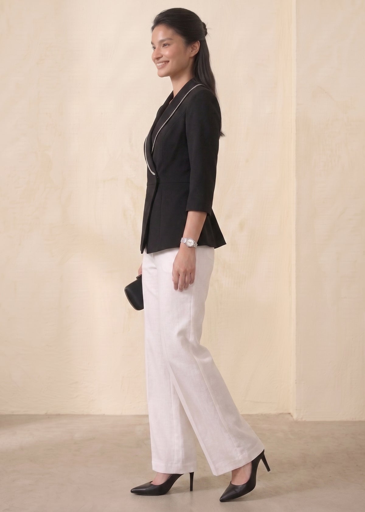 Black Pearl Embellished Blazer for Female
