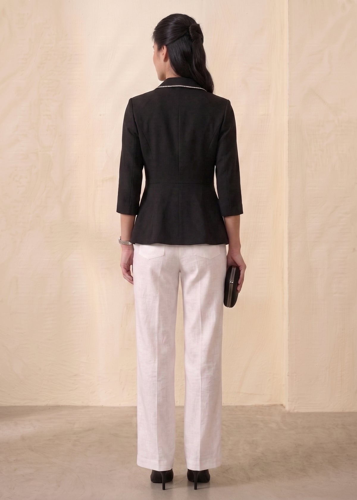 Black Pearl Embellished Blazer for Female

