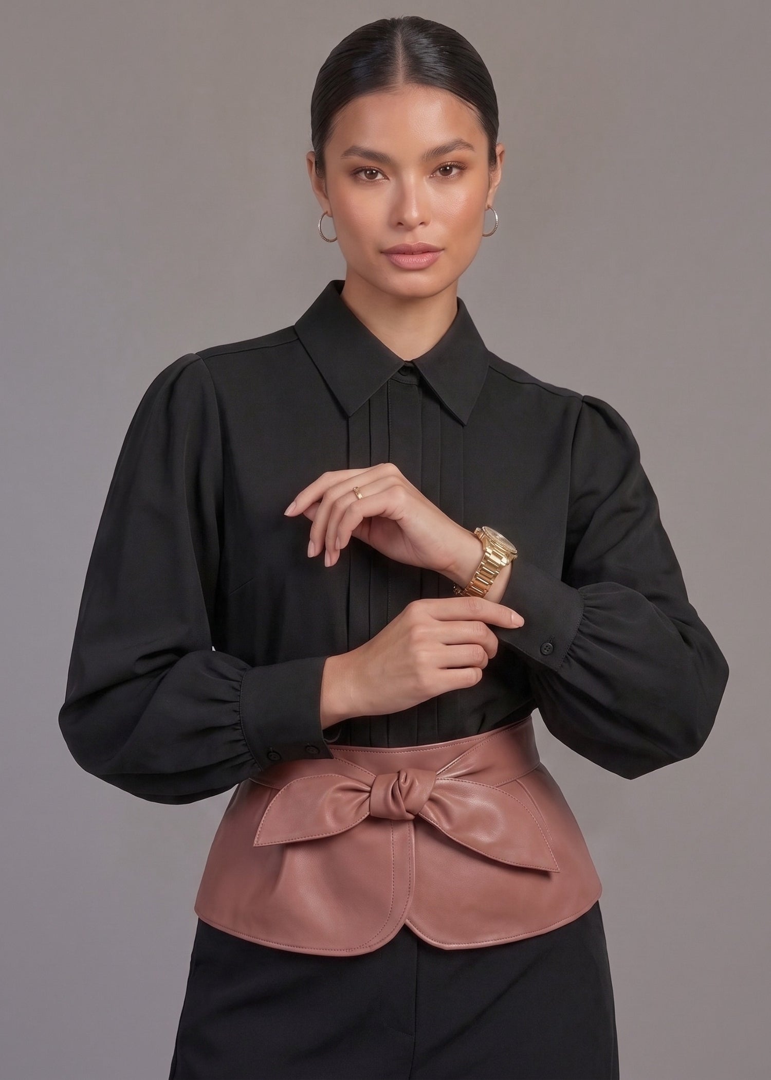 Black Pleated Front Blouse for Women