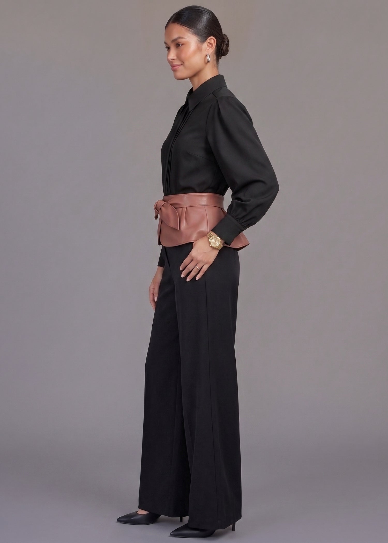 Black Pleated Front Blouse for Women