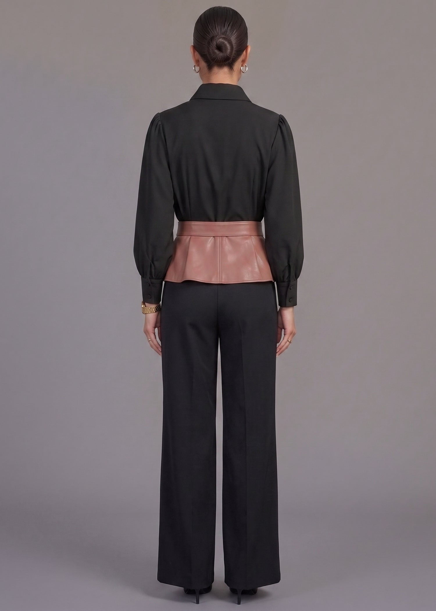 Black Pleated Front Blouse for Women