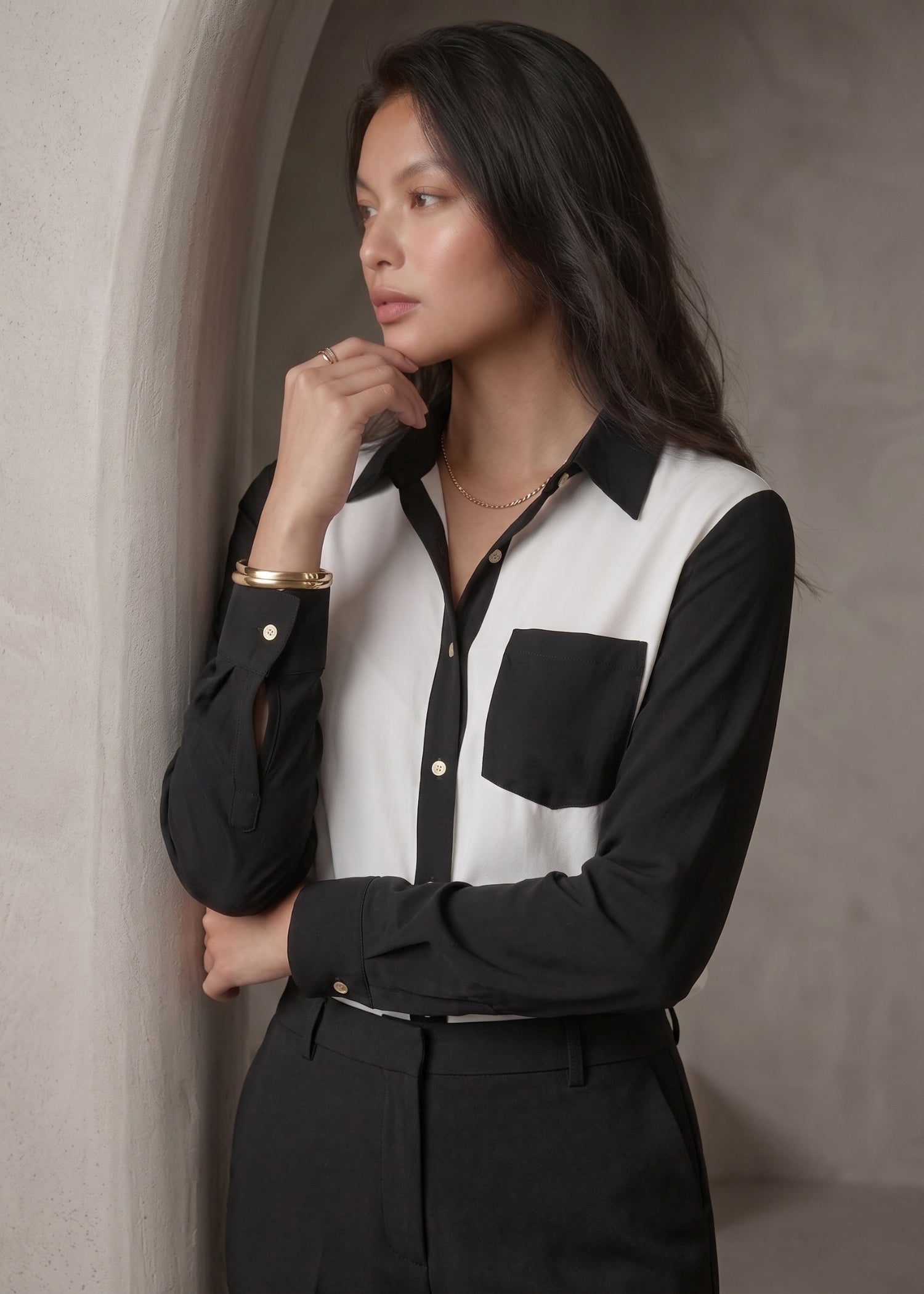 Black and White Color Block Shirt for female