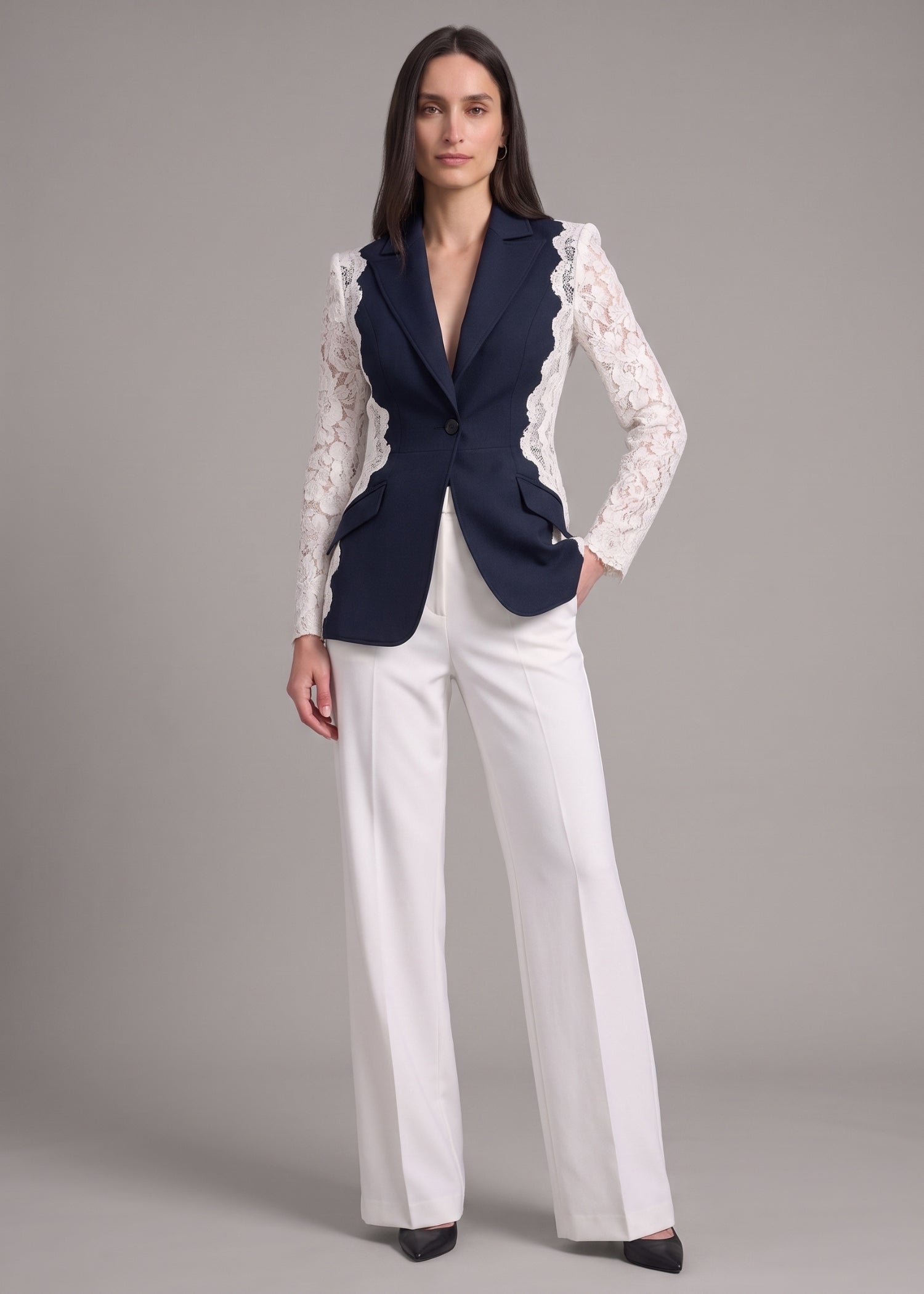 Blue Blazer with Lace Sleeves for Ladies