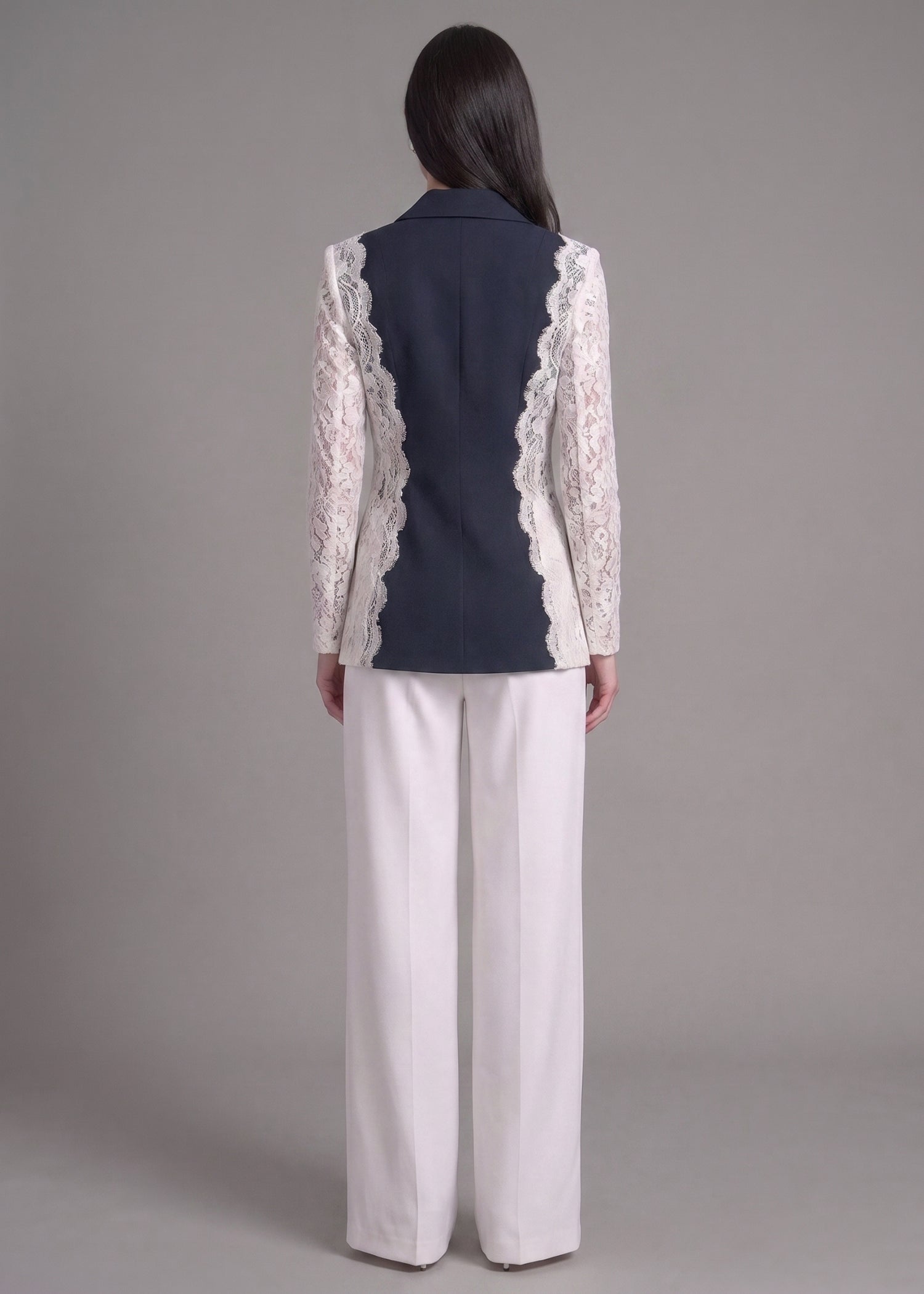 Blue Blazer with Lace Sleeves for Ladies