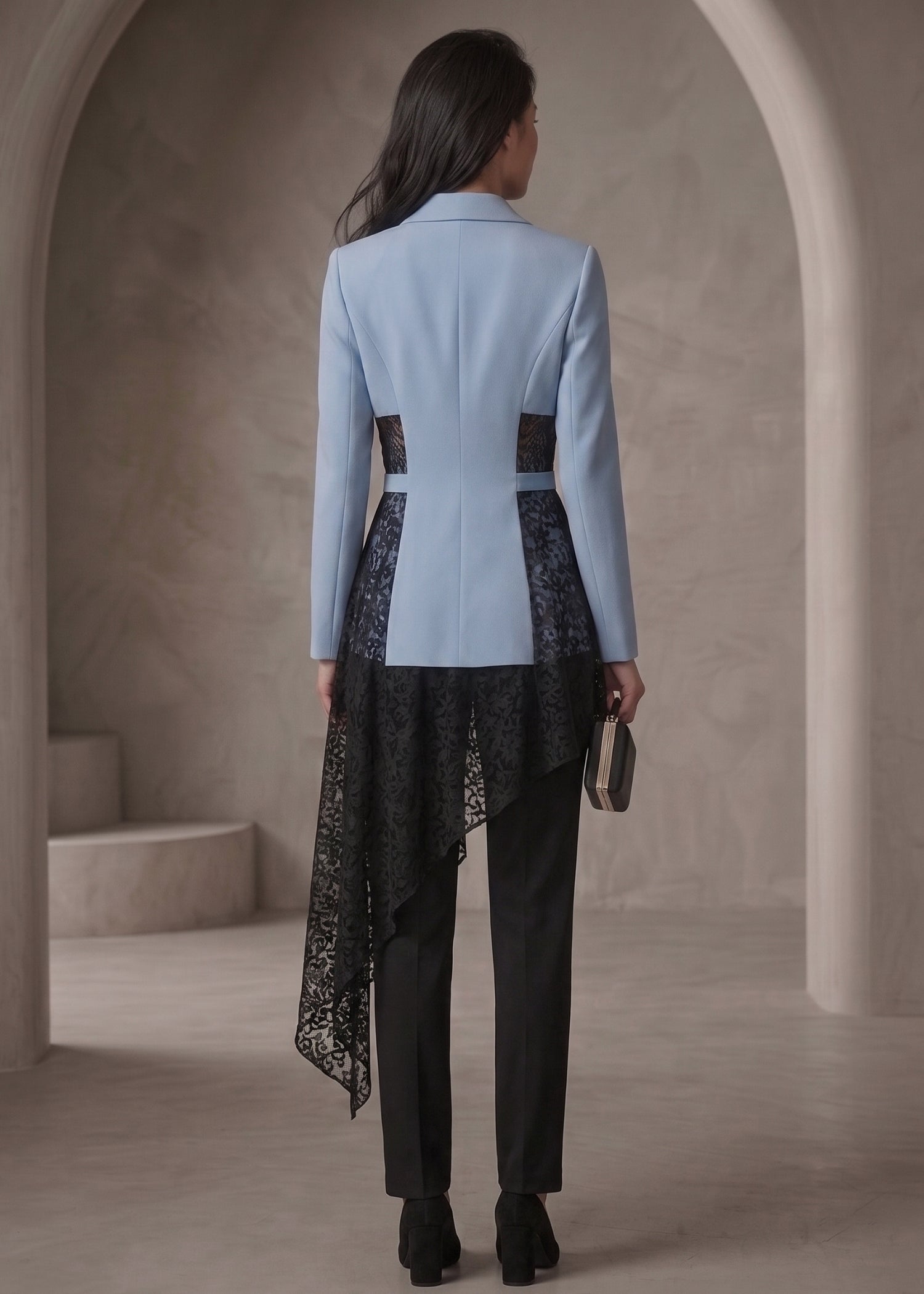 Blue & Black Blazer with Lace for Women