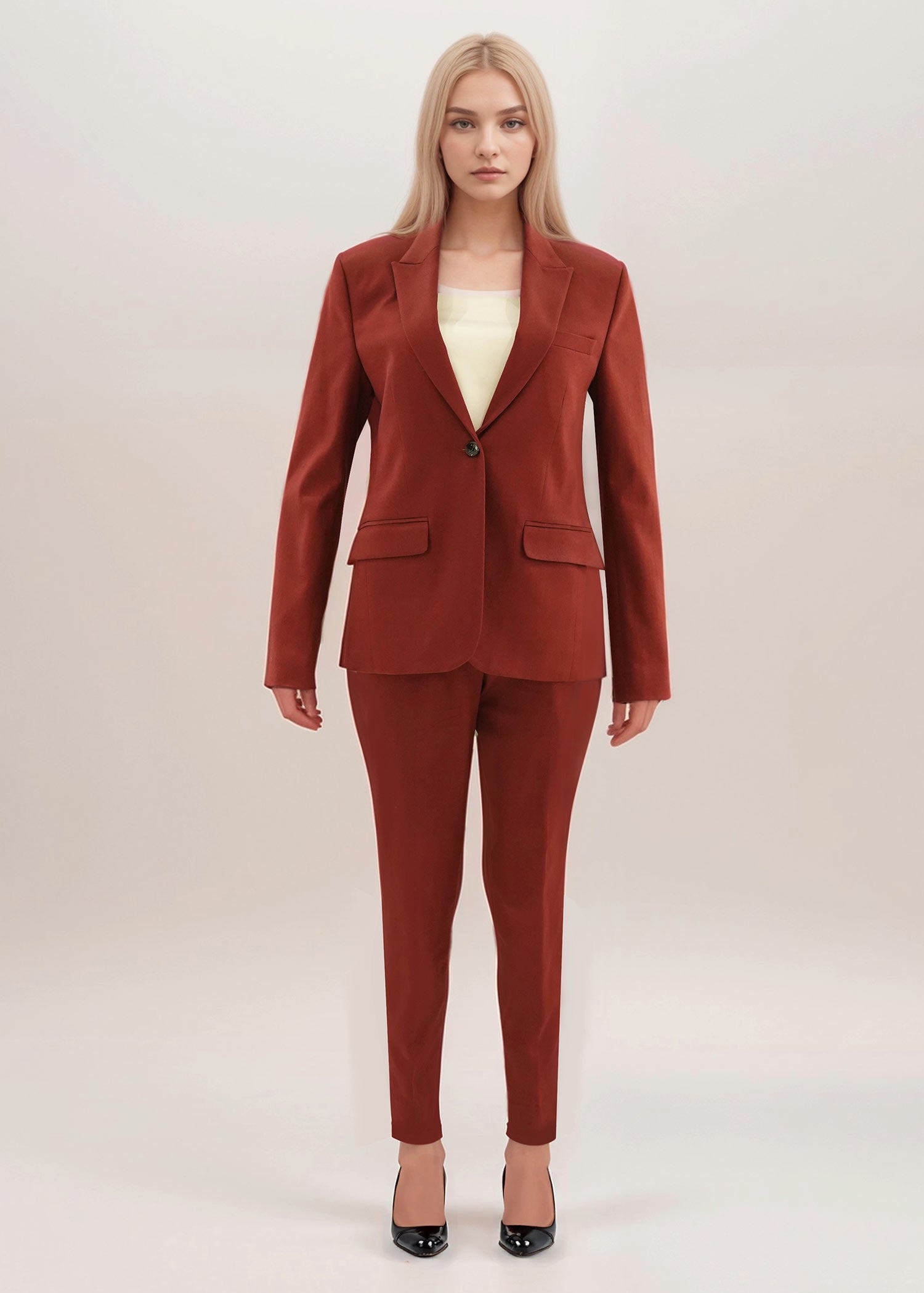 Brownish Red 2-Piece Women Office Suit