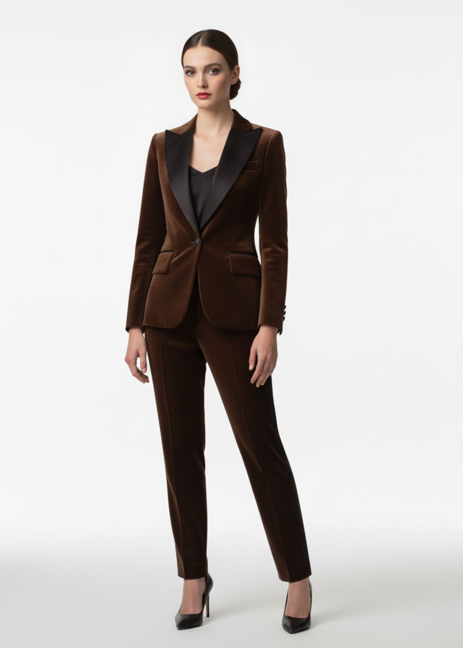 Brown Single breasted Tuxedo for women
