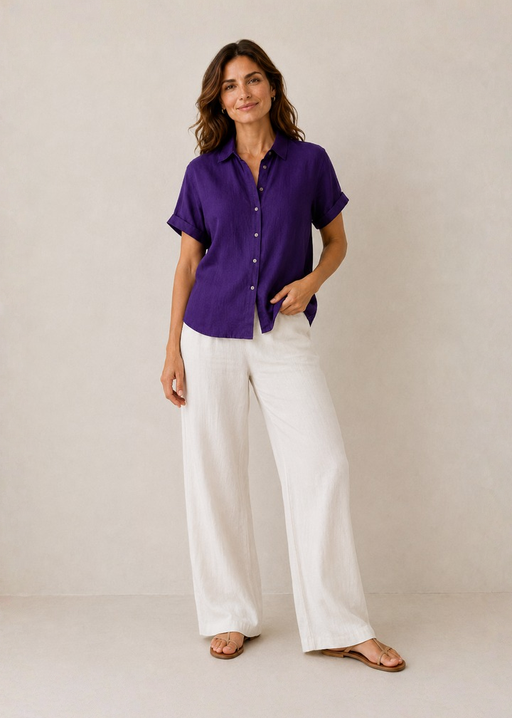 Short Sleeve Button Down Linen Shirt