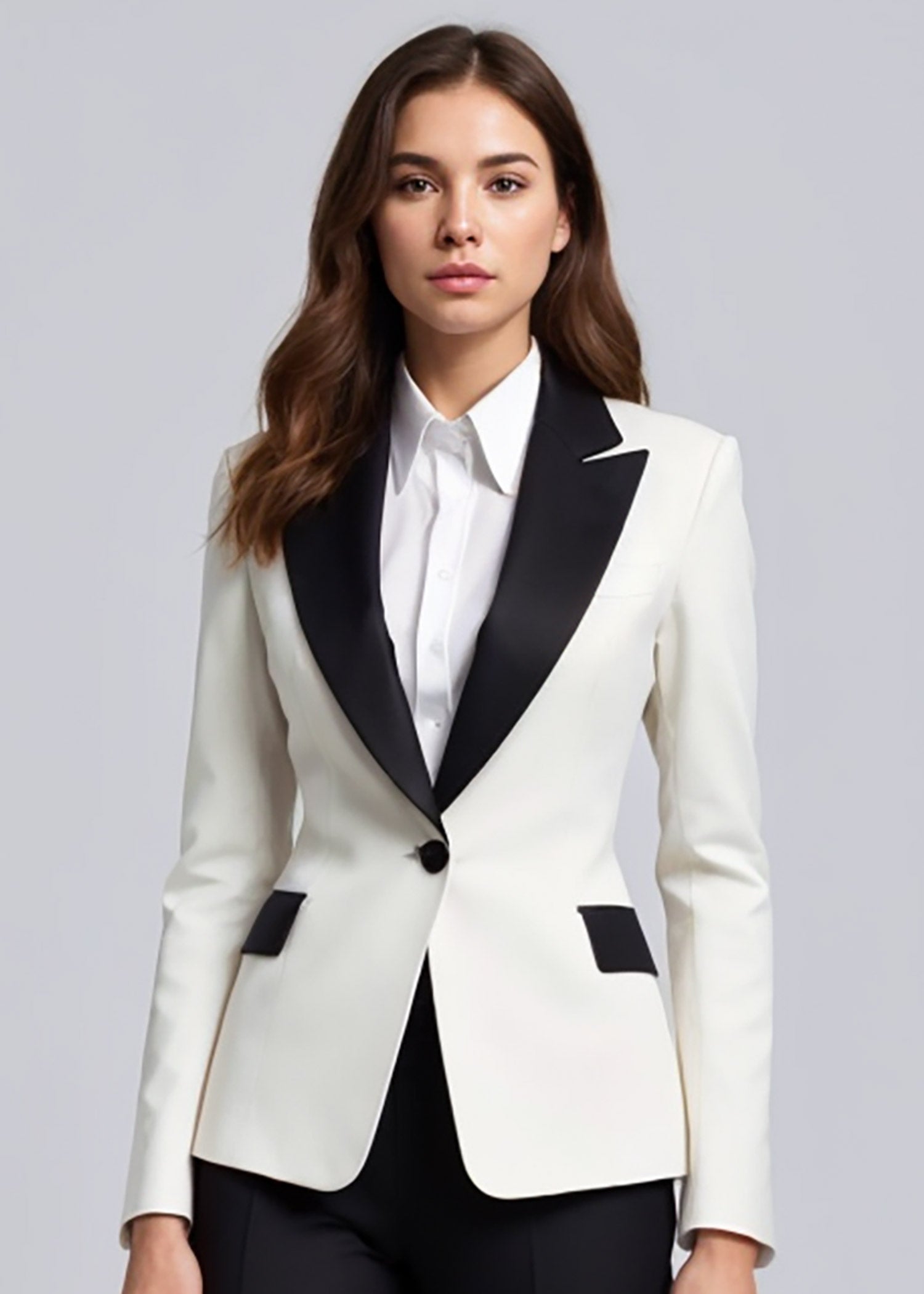 White Tuxedo Suit with Black Lapel