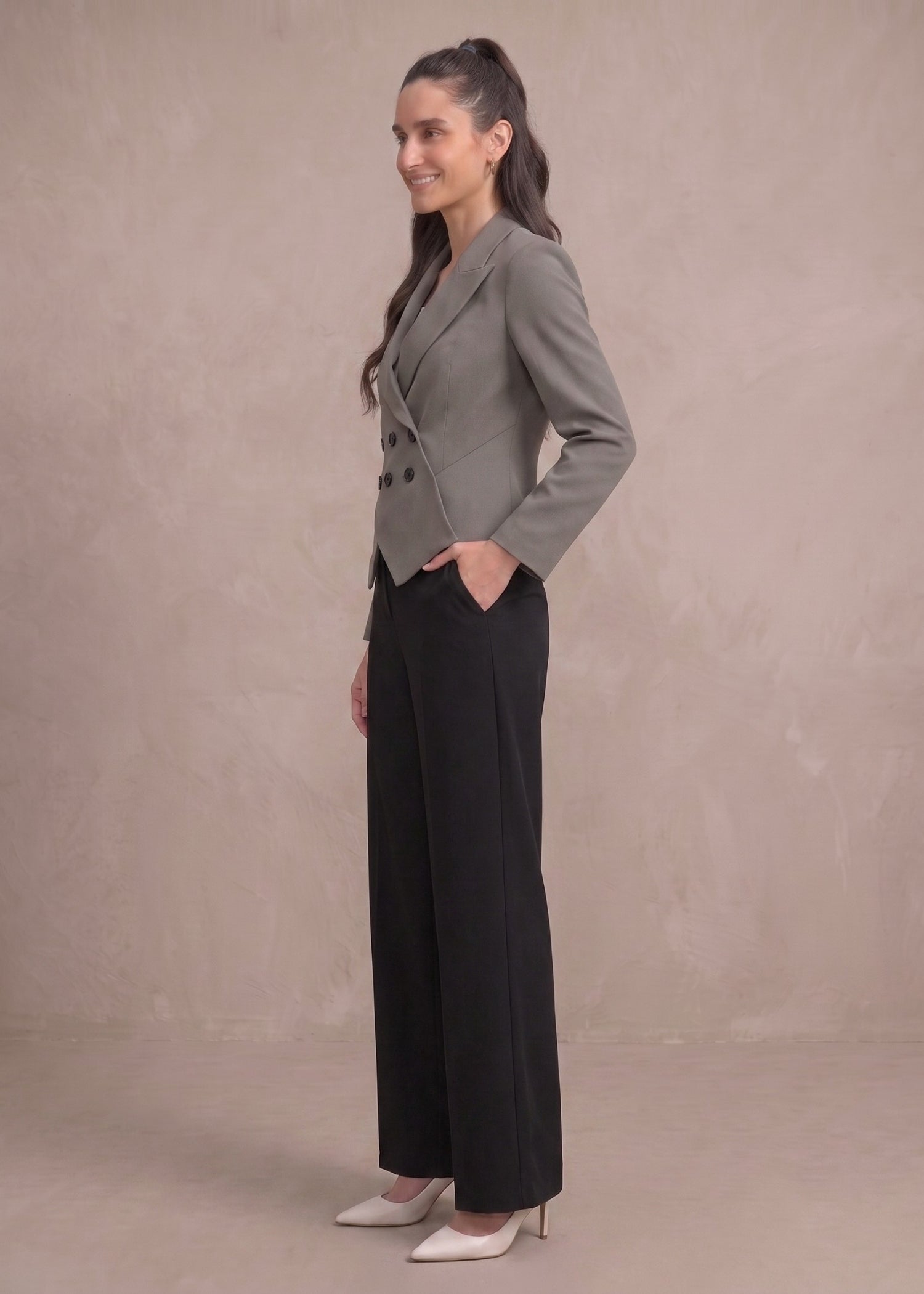 Cairo Women Grey Double Breasted Blazer