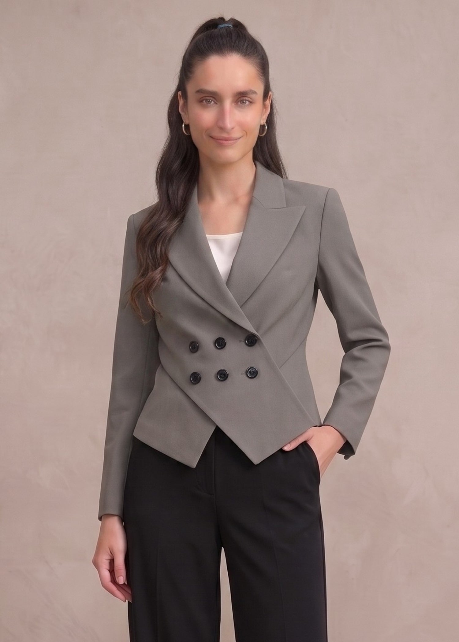 Cairo Women Grey Double Breasted Blazer