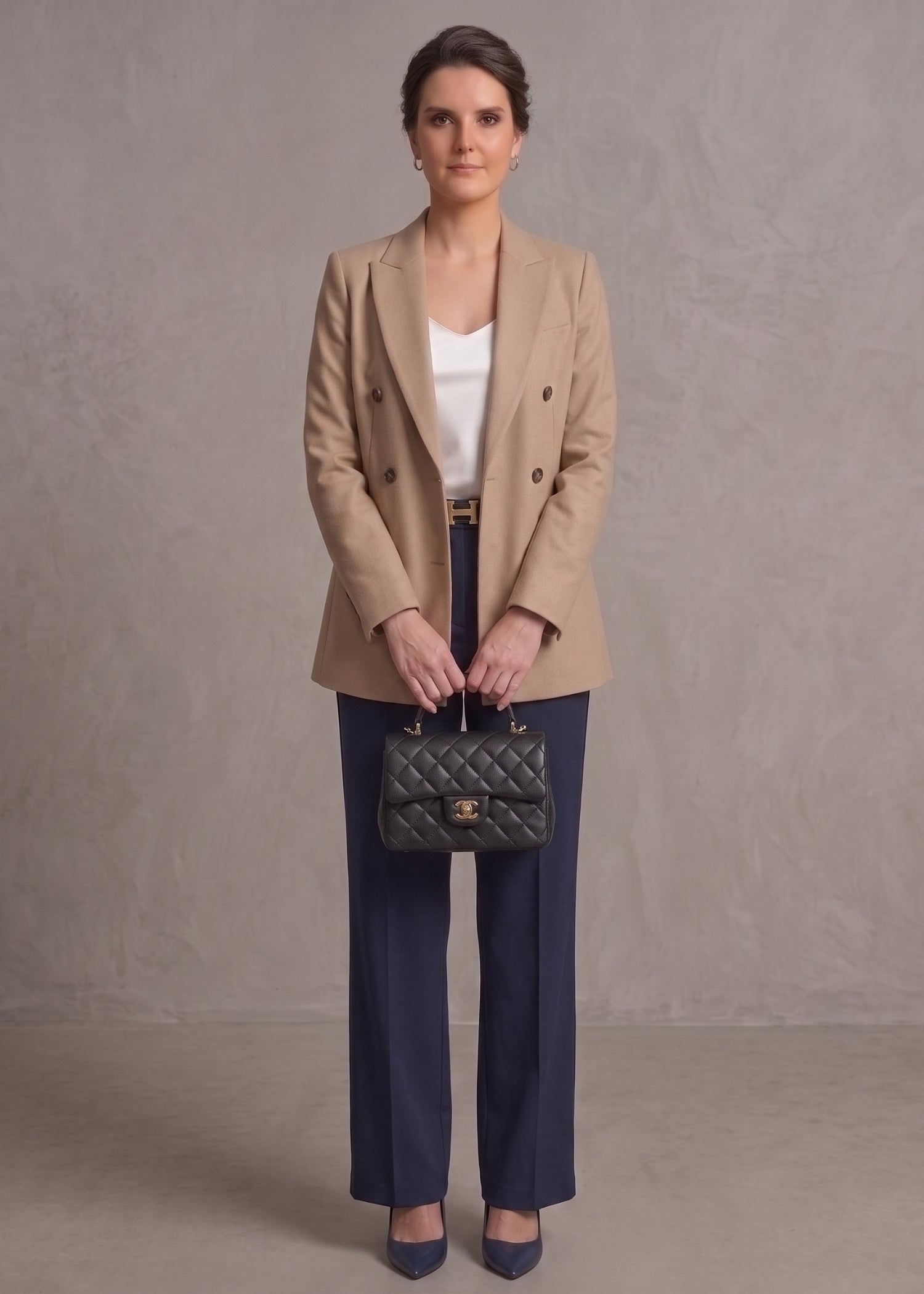 Camel Double Breasted Blazer

