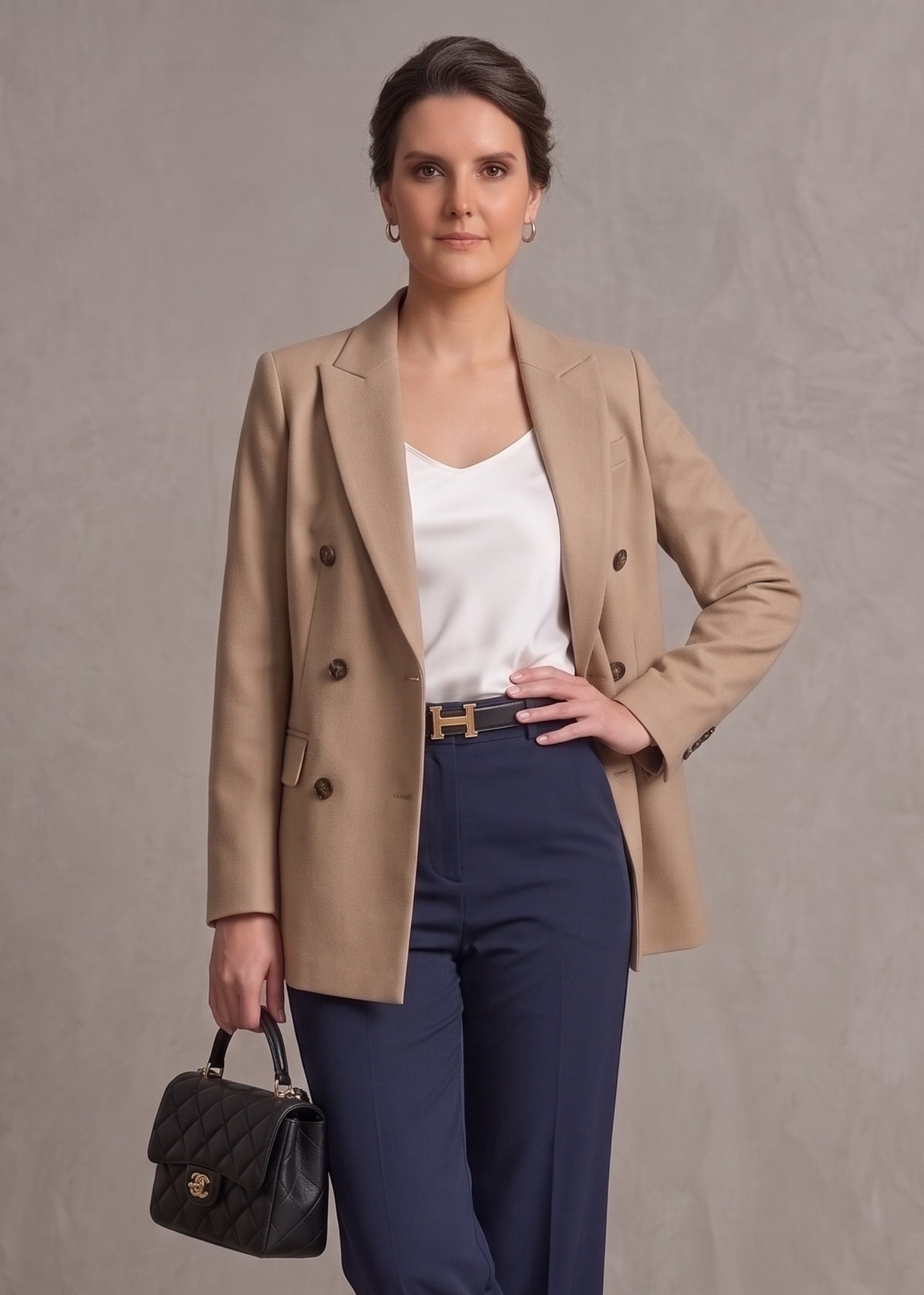 Camel Double Breasted Blazer
