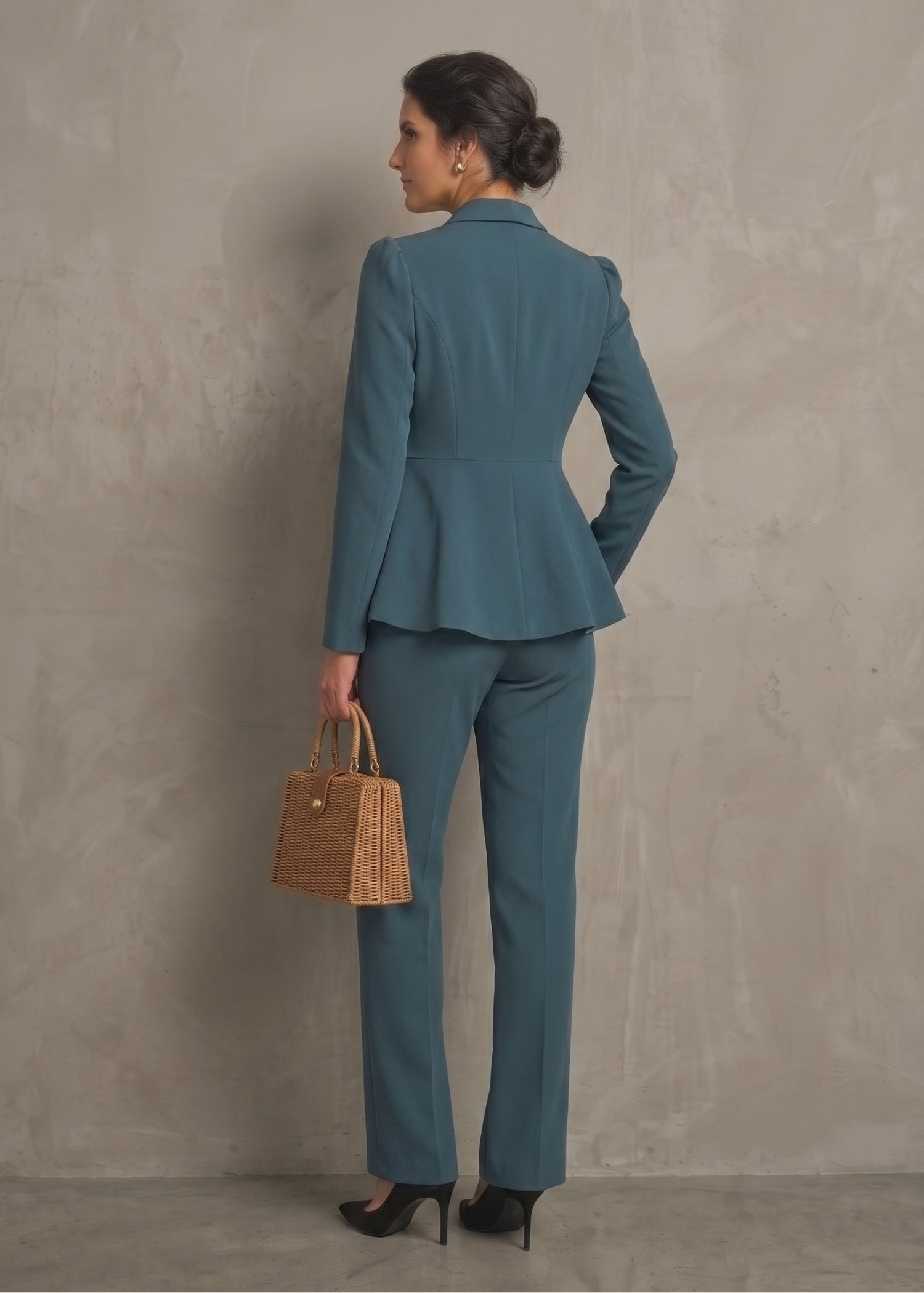 Crete Wrap Style Executive Business Suit in Cadet Blue