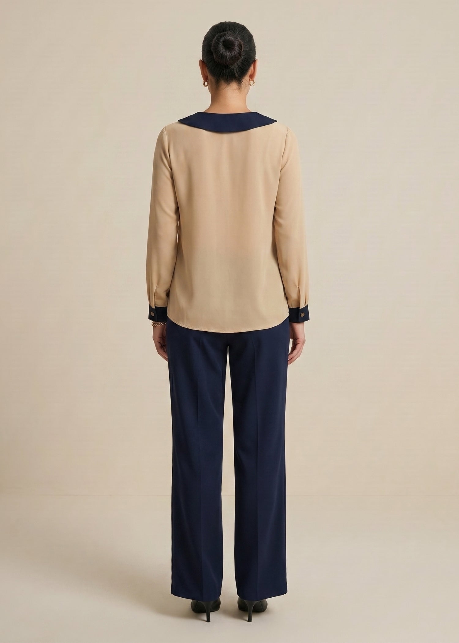 Dark Beige Sailor Collar  Shirt 