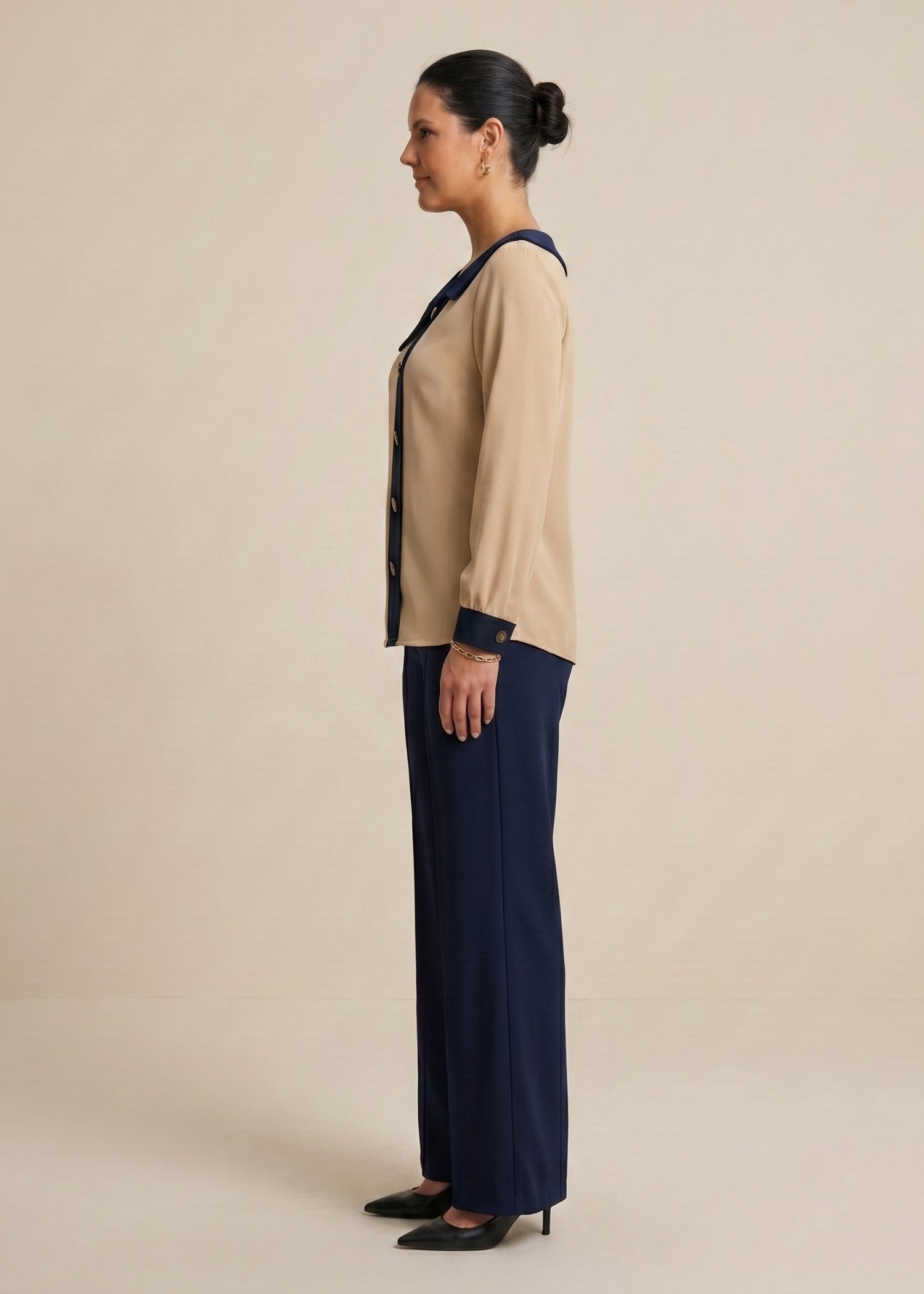 Dark Beige Sailor Collar  Shirt women