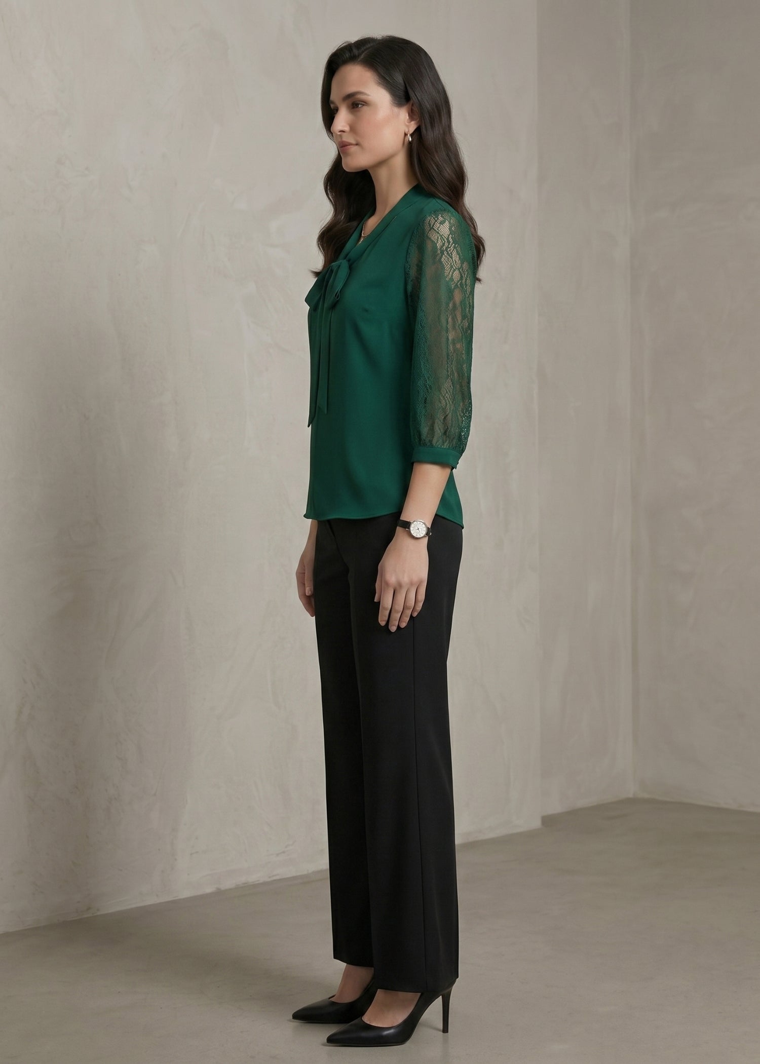 Dark Green Bow Tie Blouse female 