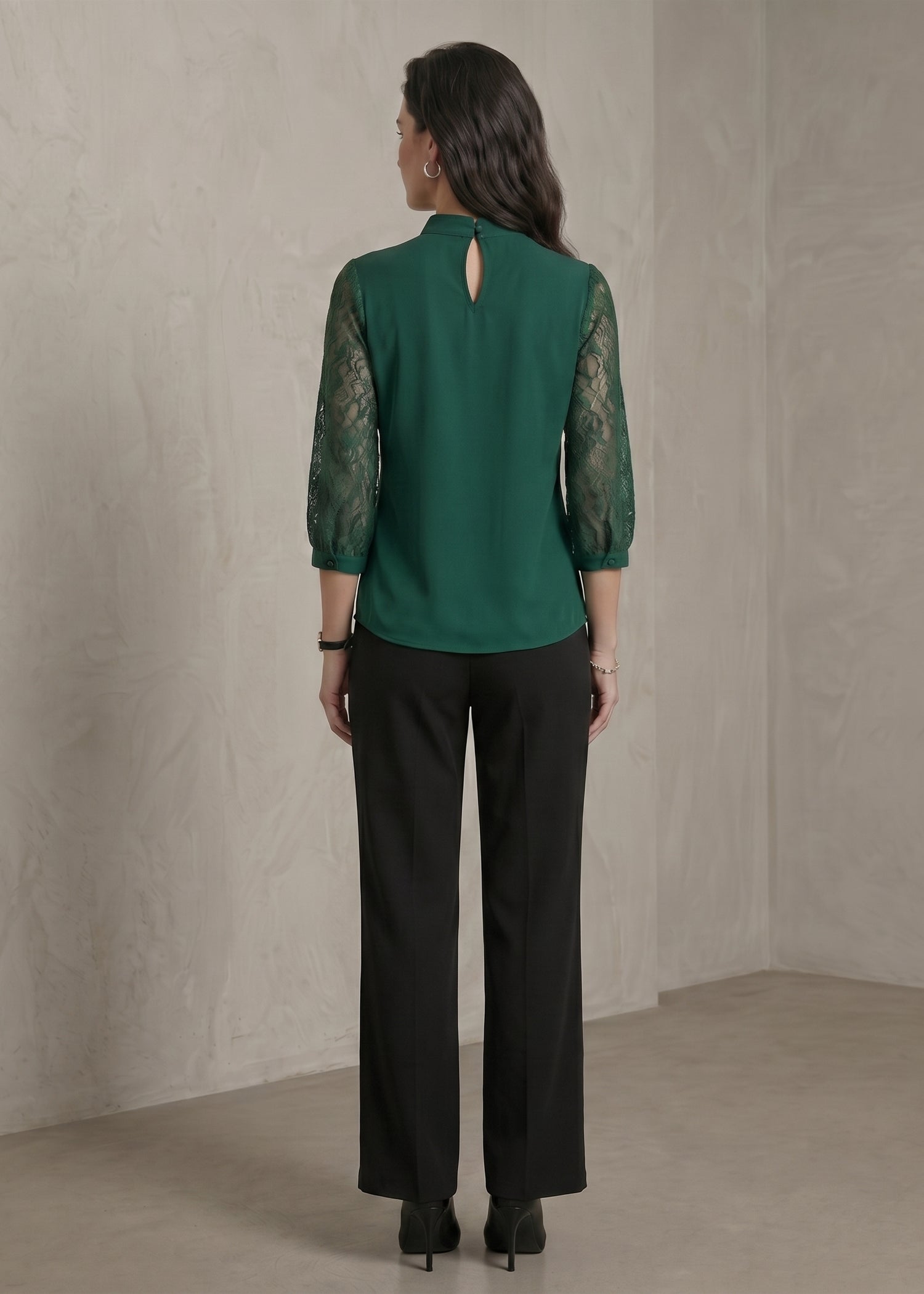 Dark Green Bow Tie Blouse for females 