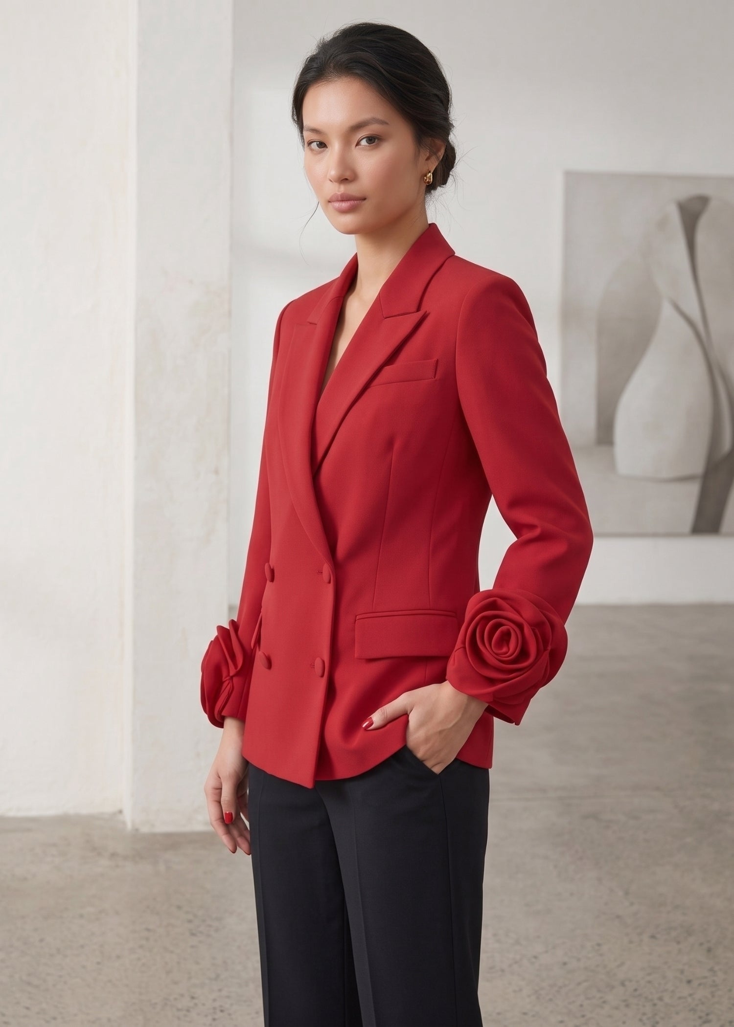 Double-Breasted Red Blazer