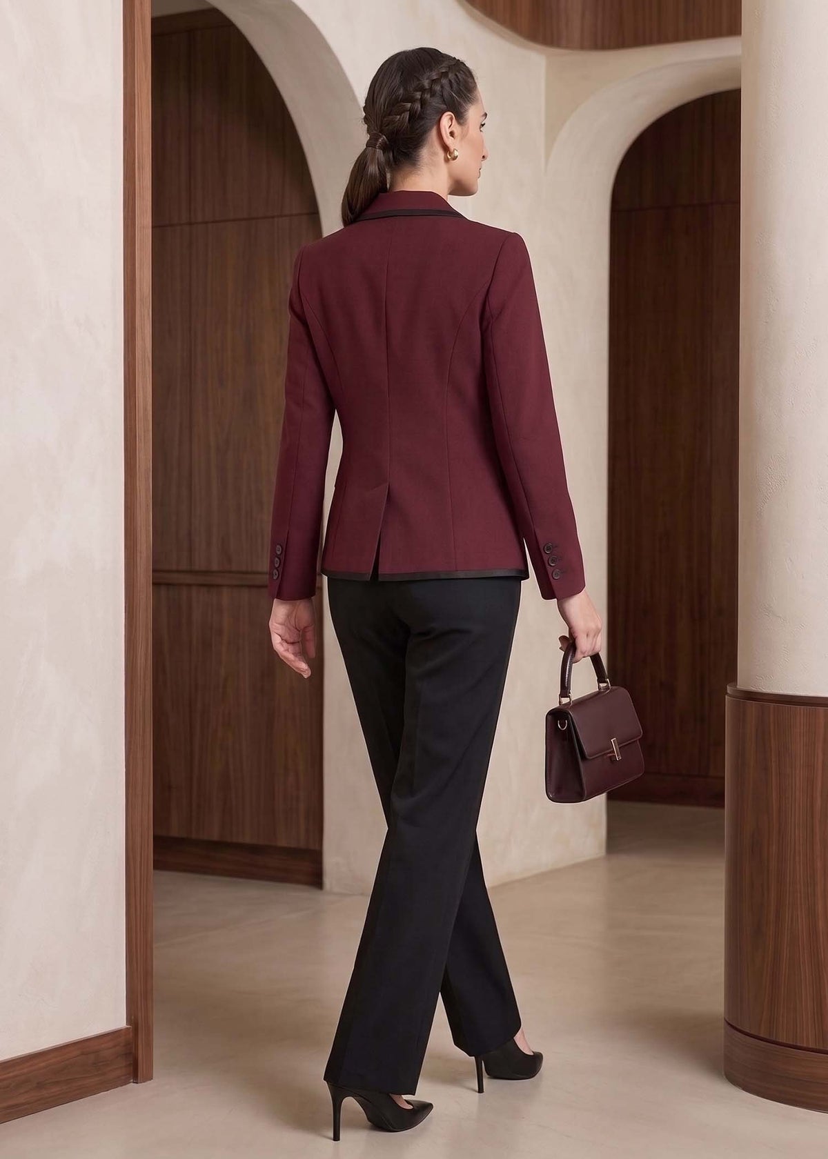 Notch Lapel Suit in Maroon and Black
