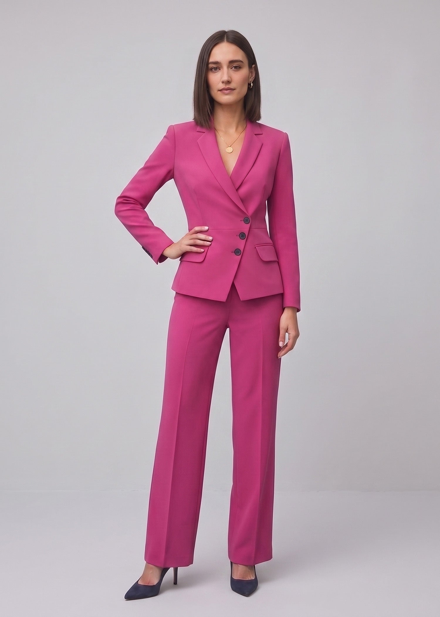 Fitted Waist Office Suit in Bright Pink