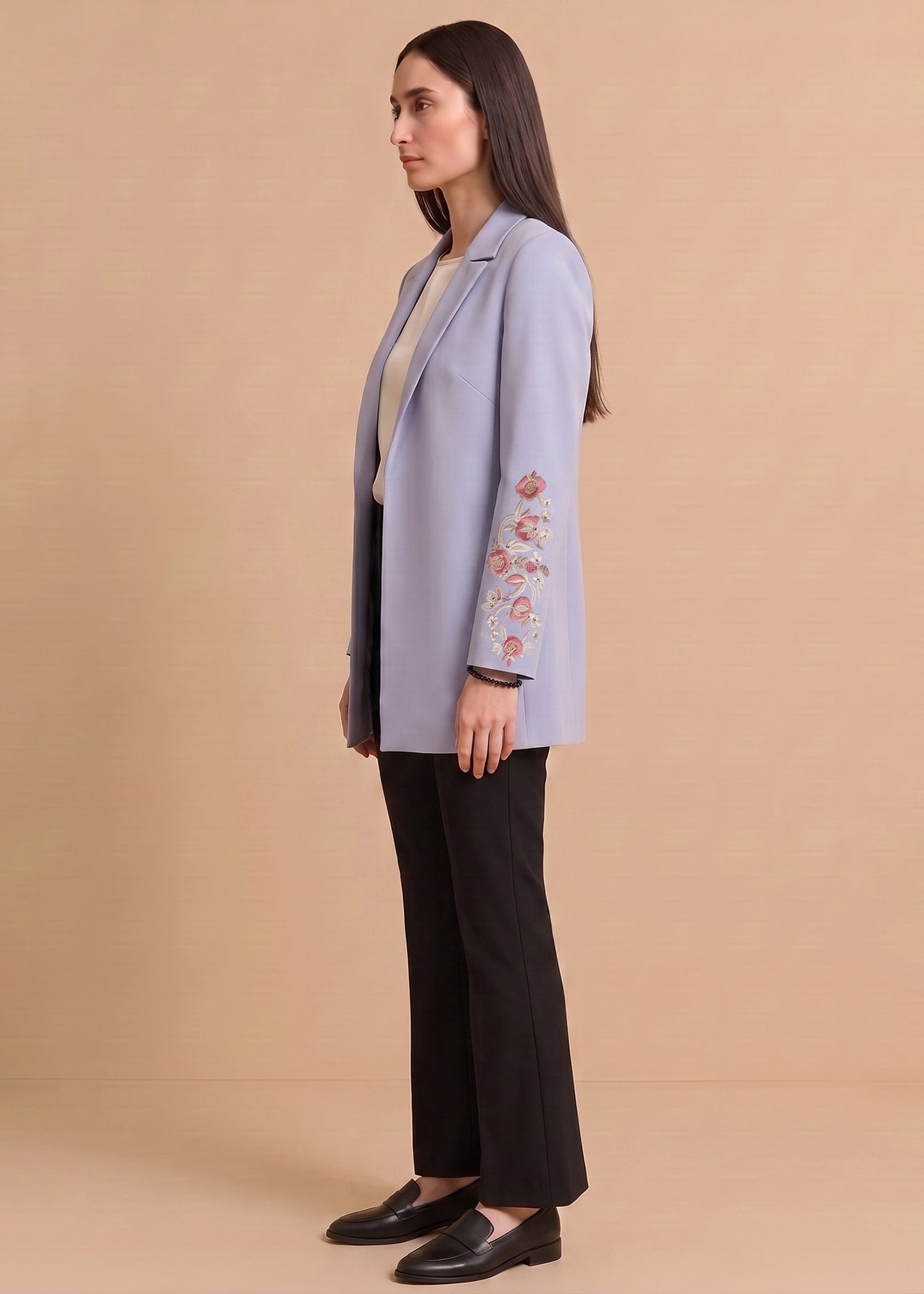 Floral Embroidered Long-Line Blazer
