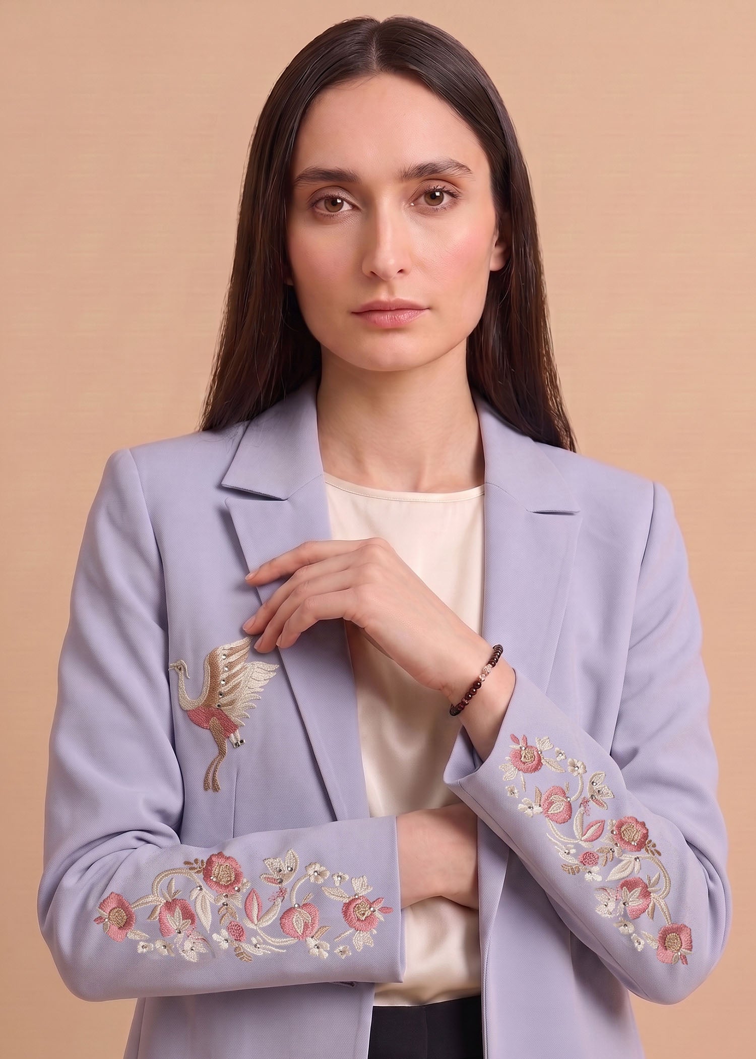 Floral Embroidered Long-Line Blazer