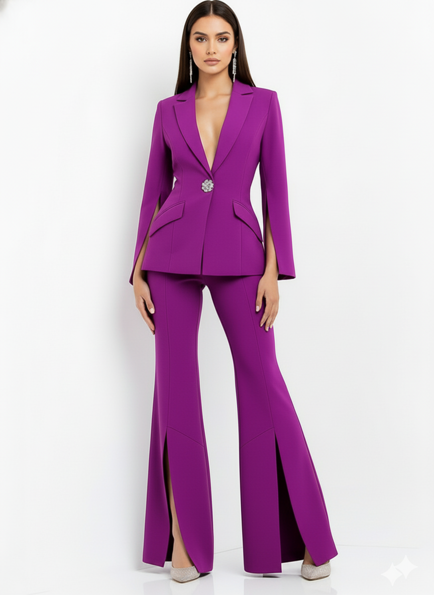 Cape Blazer Suit in Vibrant Purple
