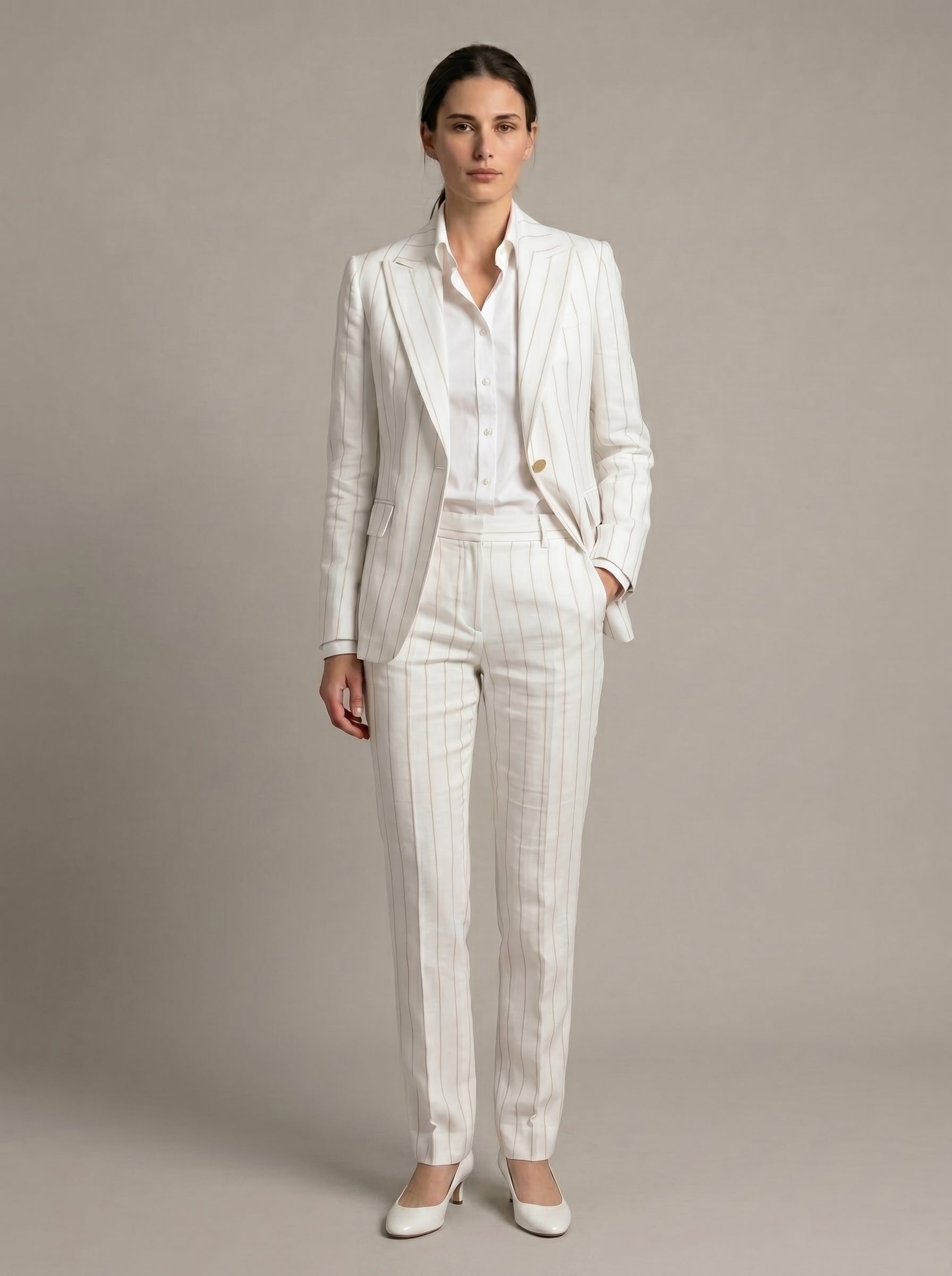 Vatican Ivory Pinstripe Linen Suit